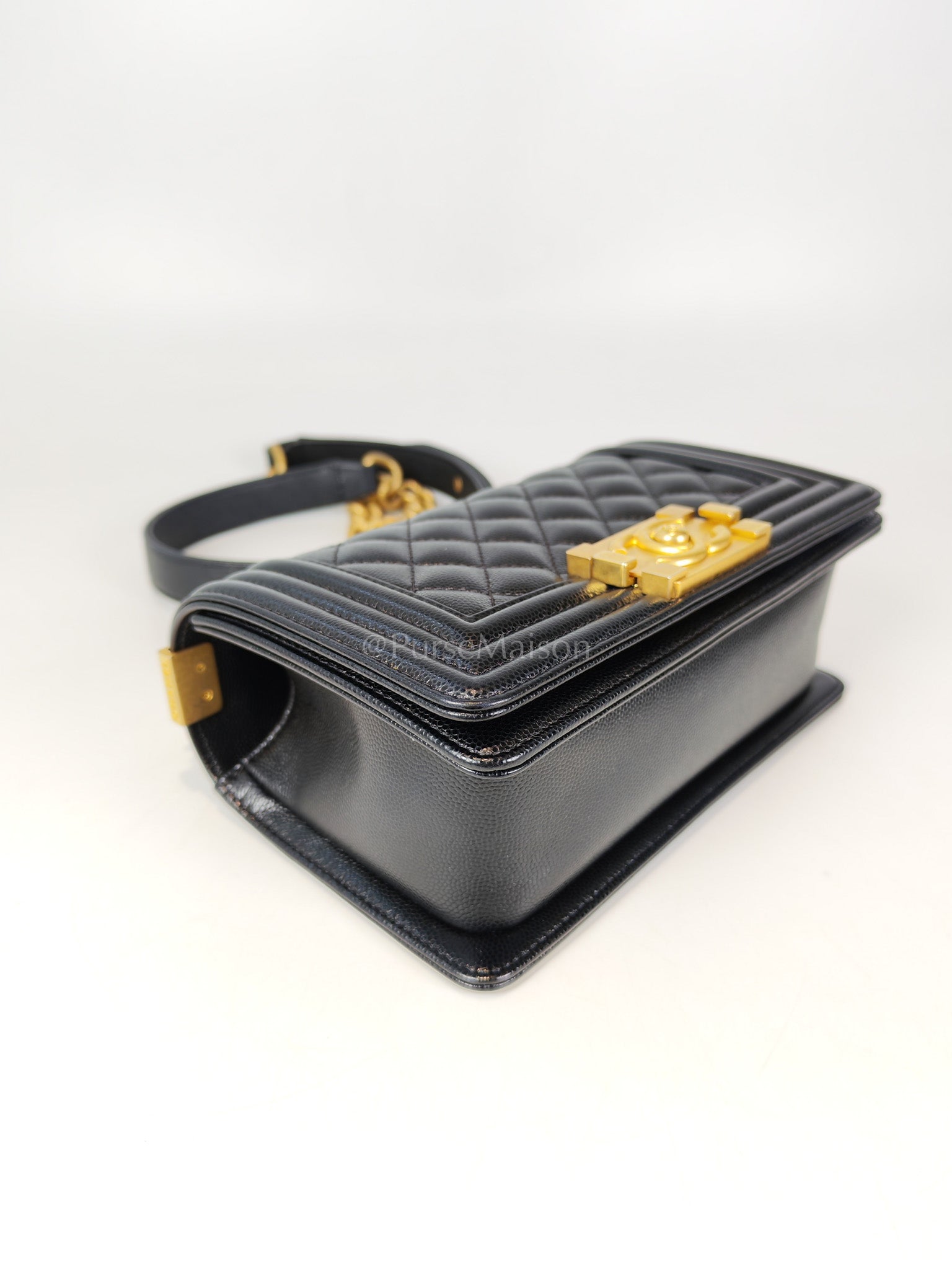 Boy Small in Black Caviar Leather and Aged Gold Hardware Series 31 | Purse Maison Luxury Bags Shop