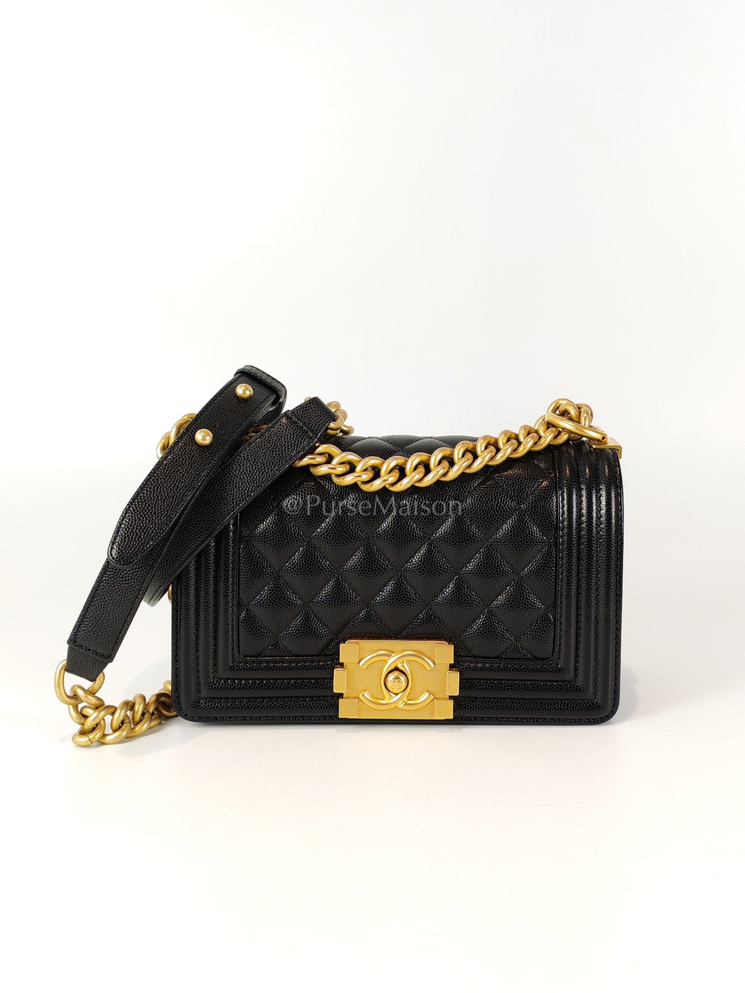 Boy Small in Black Caviar Leather and Aged Gold Hardware Series 31 | Purse Maison Luxury Bags Shop