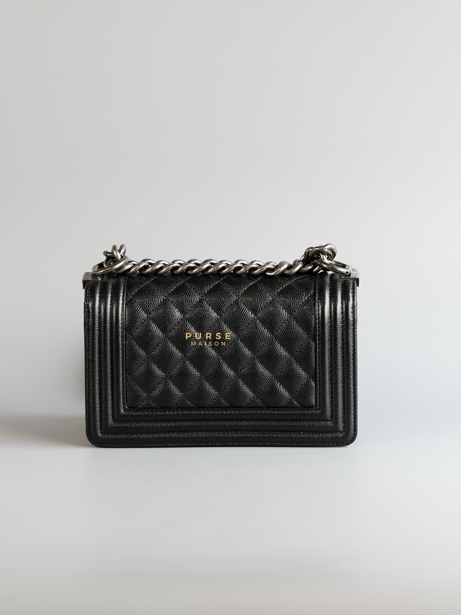 Boy Small in Black Caviar Leather and Ruthenium Hardware (Microchip) | Purse Maison Luxury Bags Shop