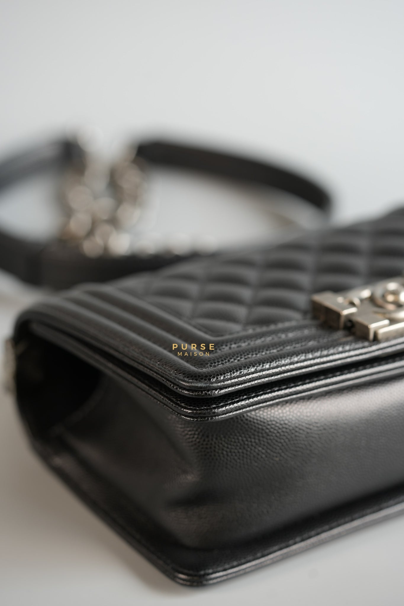 Boy Small in Black Caviar Leather and Ruthenium Hardware (Microchip) | Purse Maison Luxury Bags Shop