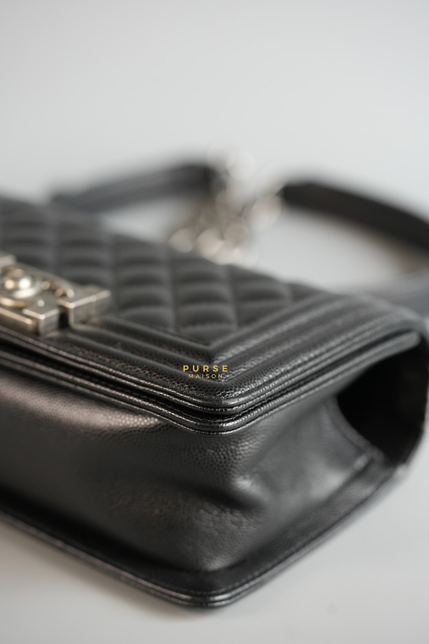 Boy Small in Black Caviar Leather and Ruthenium Hardware (Microchip) | Purse Maison Luxury Bags Shop