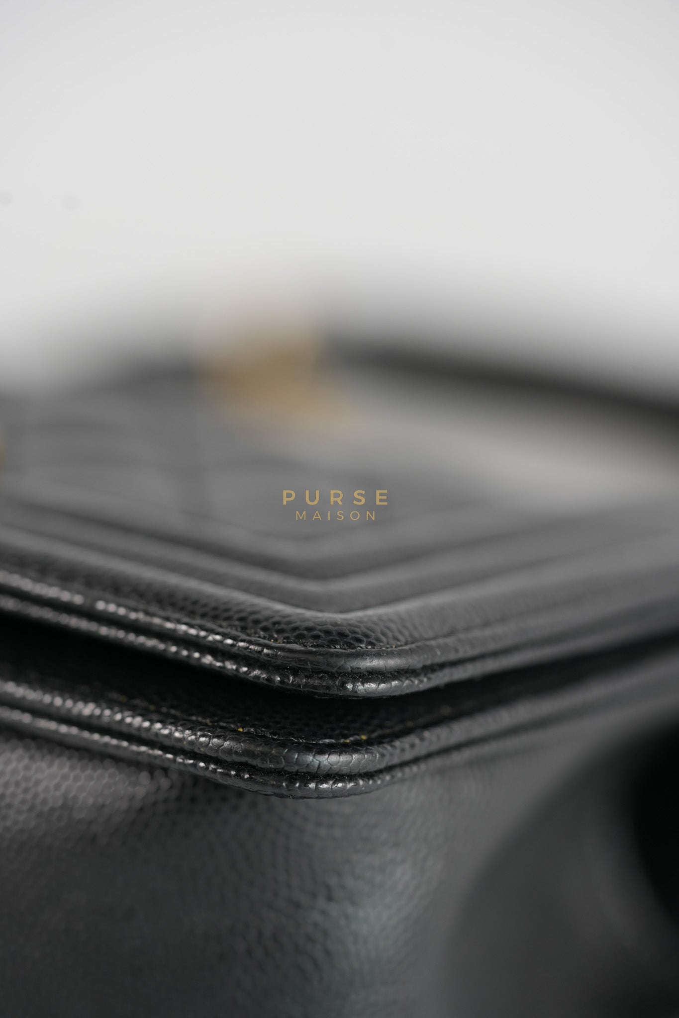 Boy Small in Black Caviar Leather & Gold Hardware Microchip | Purse Maison Luxury Bags Shop