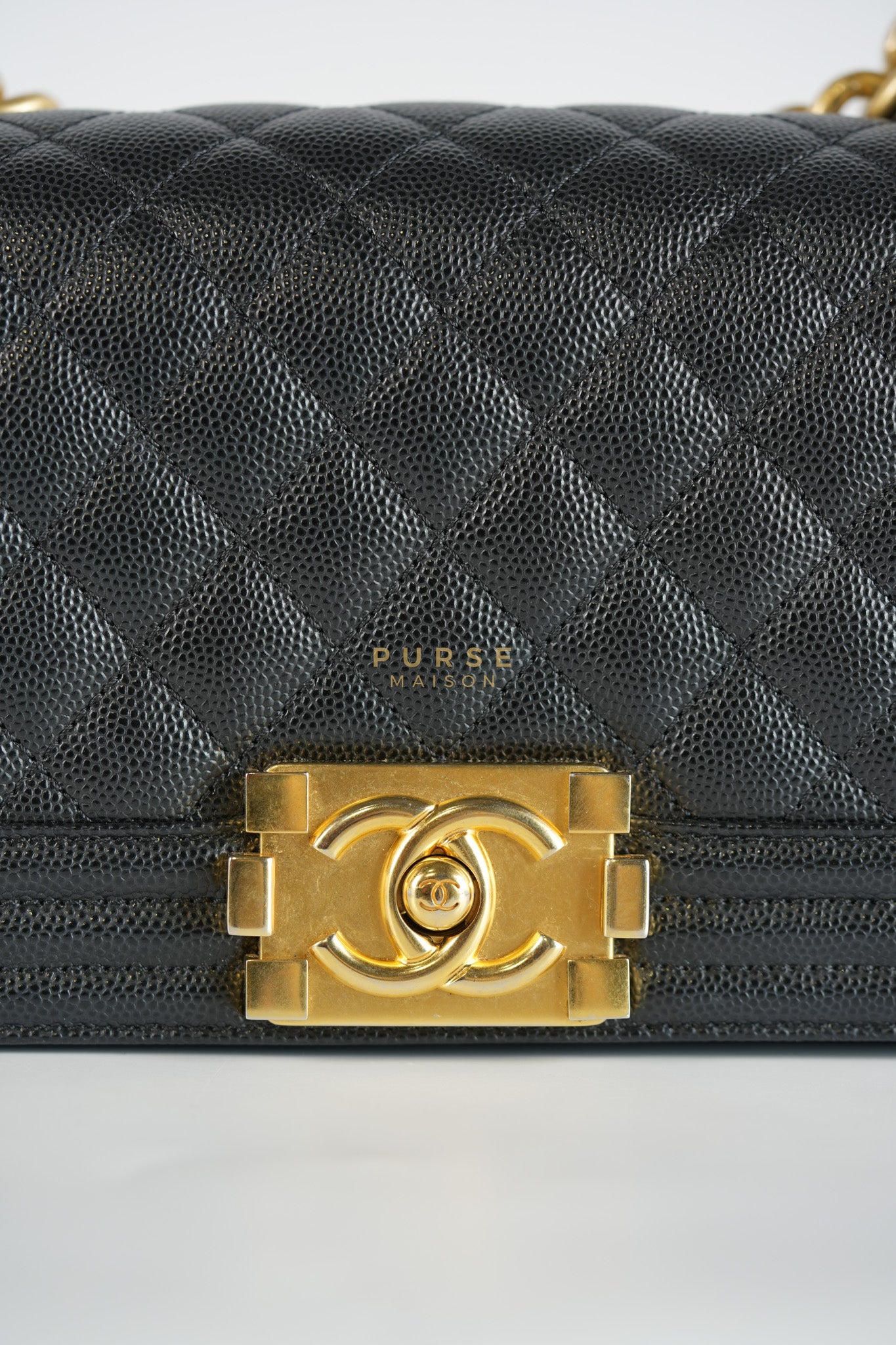 Boy Small in Black Caviar Leather & Gold Hardware Microchip | Purse Maison Luxury Bags Shop