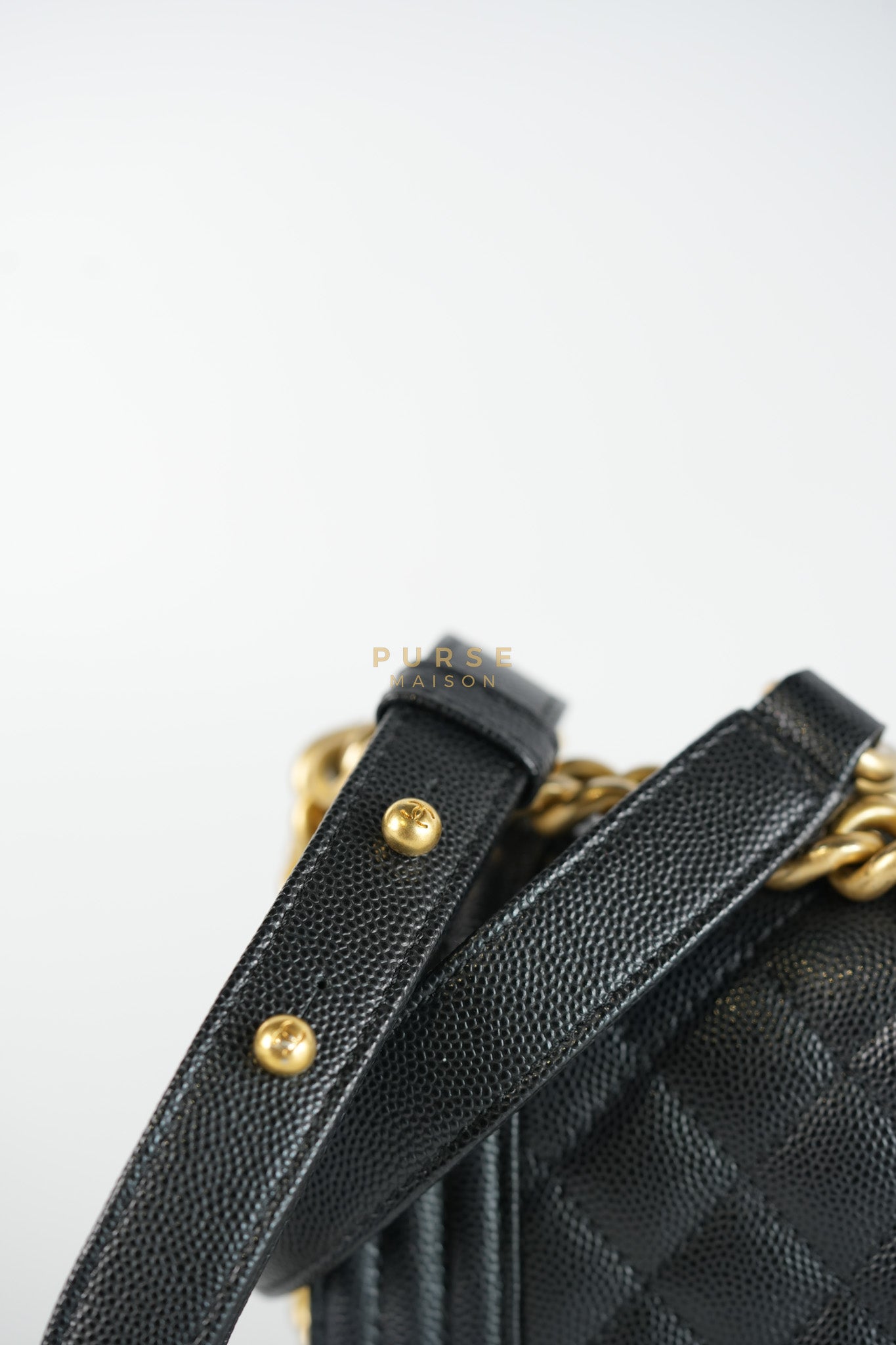 Boy Small in Black Caviar Leather & Gold Hardware Microchip | Purse Maison Luxury Bags Shop