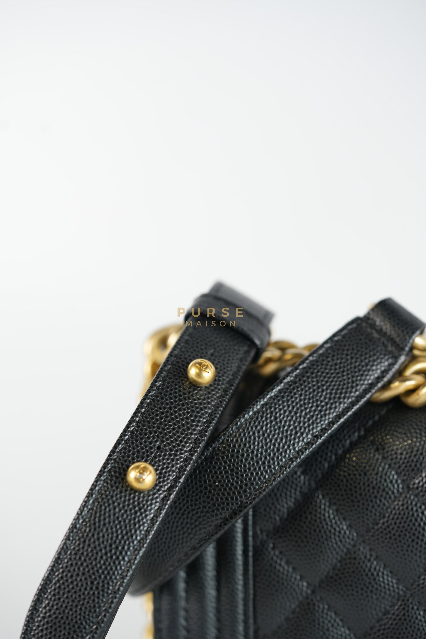 Boy Small in Black Caviar Leather & Gold Hardware Microchip | Purse Maison Luxury Bags Shop