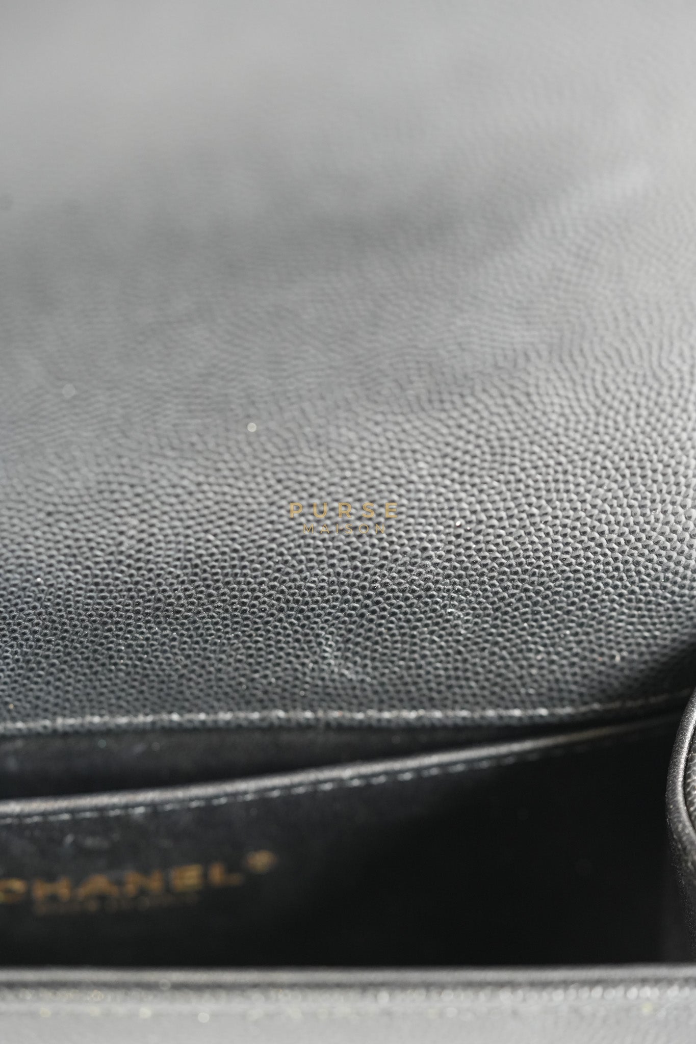 Boy Small in Black Caviar Leather & Gold Hardware Microchip | Purse Maison Luxury Bags Shop