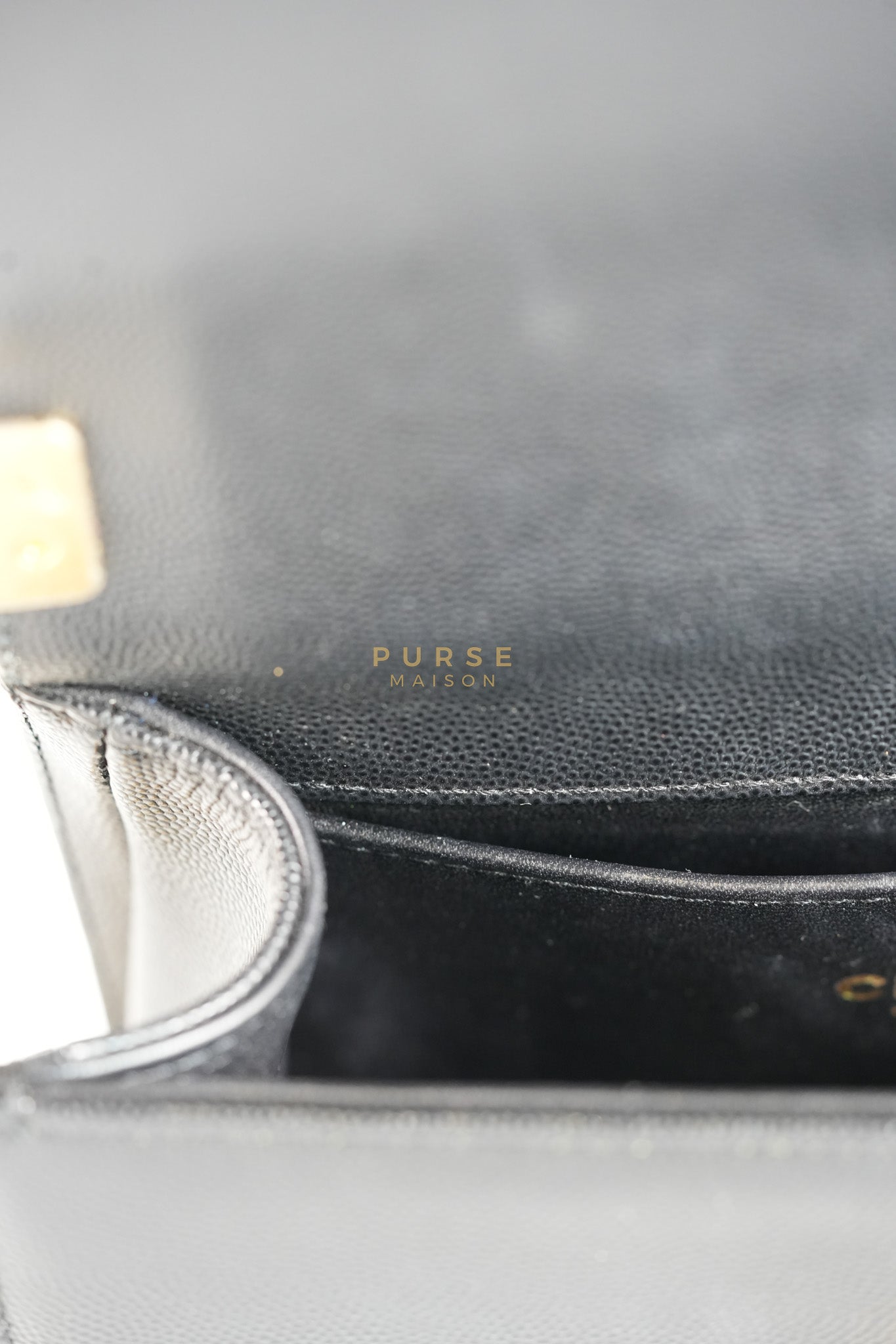 Boy Small in Black Caviar Leather & Gold Hardware Microchip | Purse Maison Luxury Bags Shop