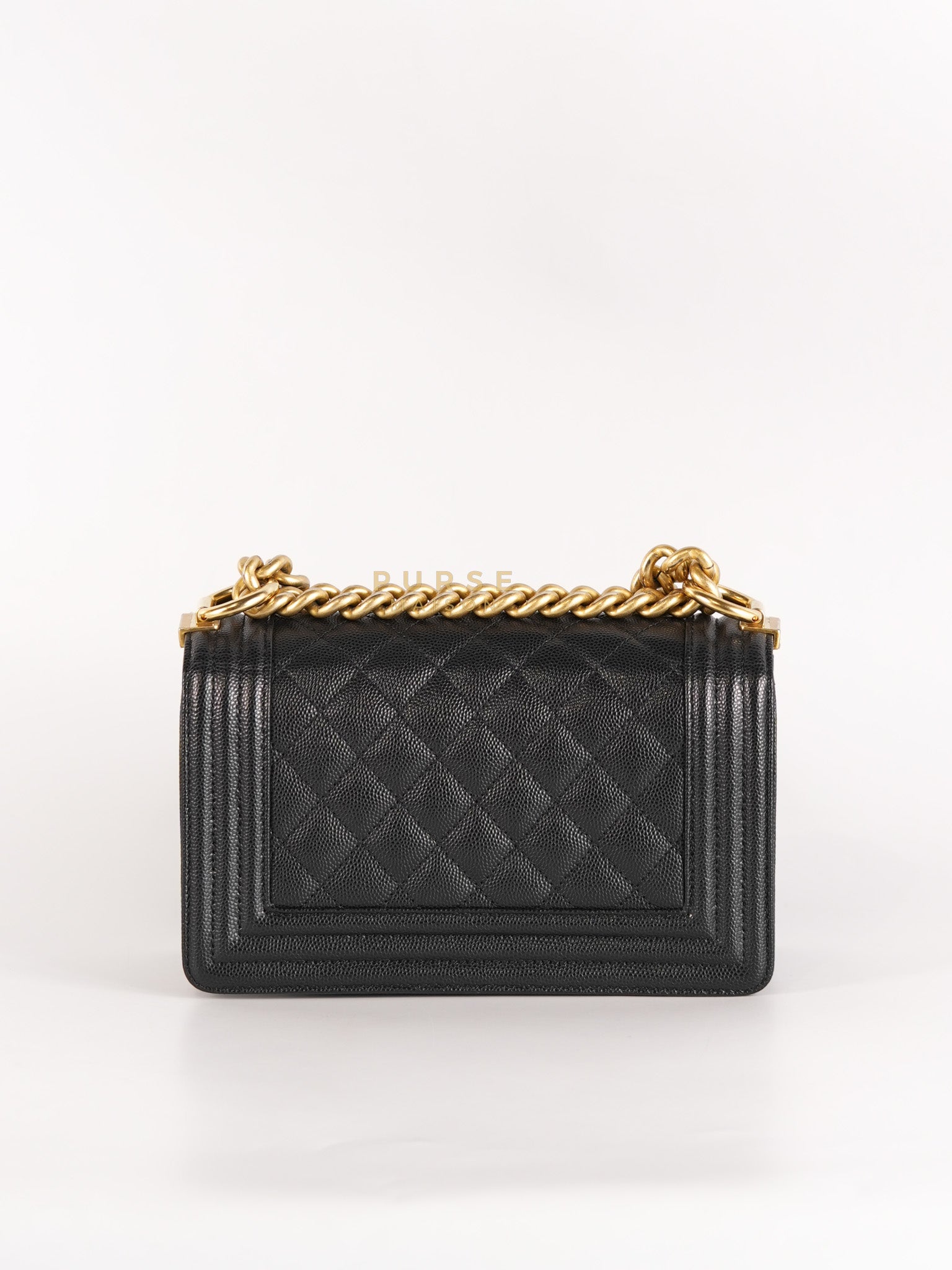 Boy Small in Black Caviar Leather & Gold Hardware Microchip | Purse Maison Luxury Bags Shop