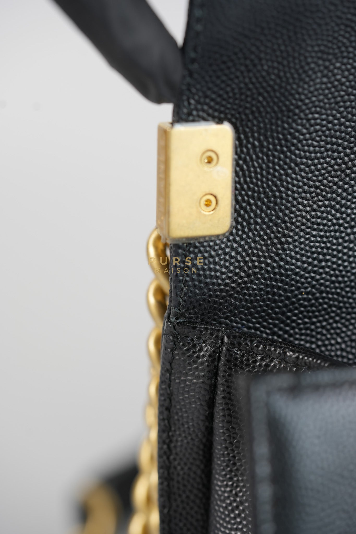 Boy Small in Black Caviar Leather & Gold Hardware Microchip | Purse Maison Luxury Bags Shop