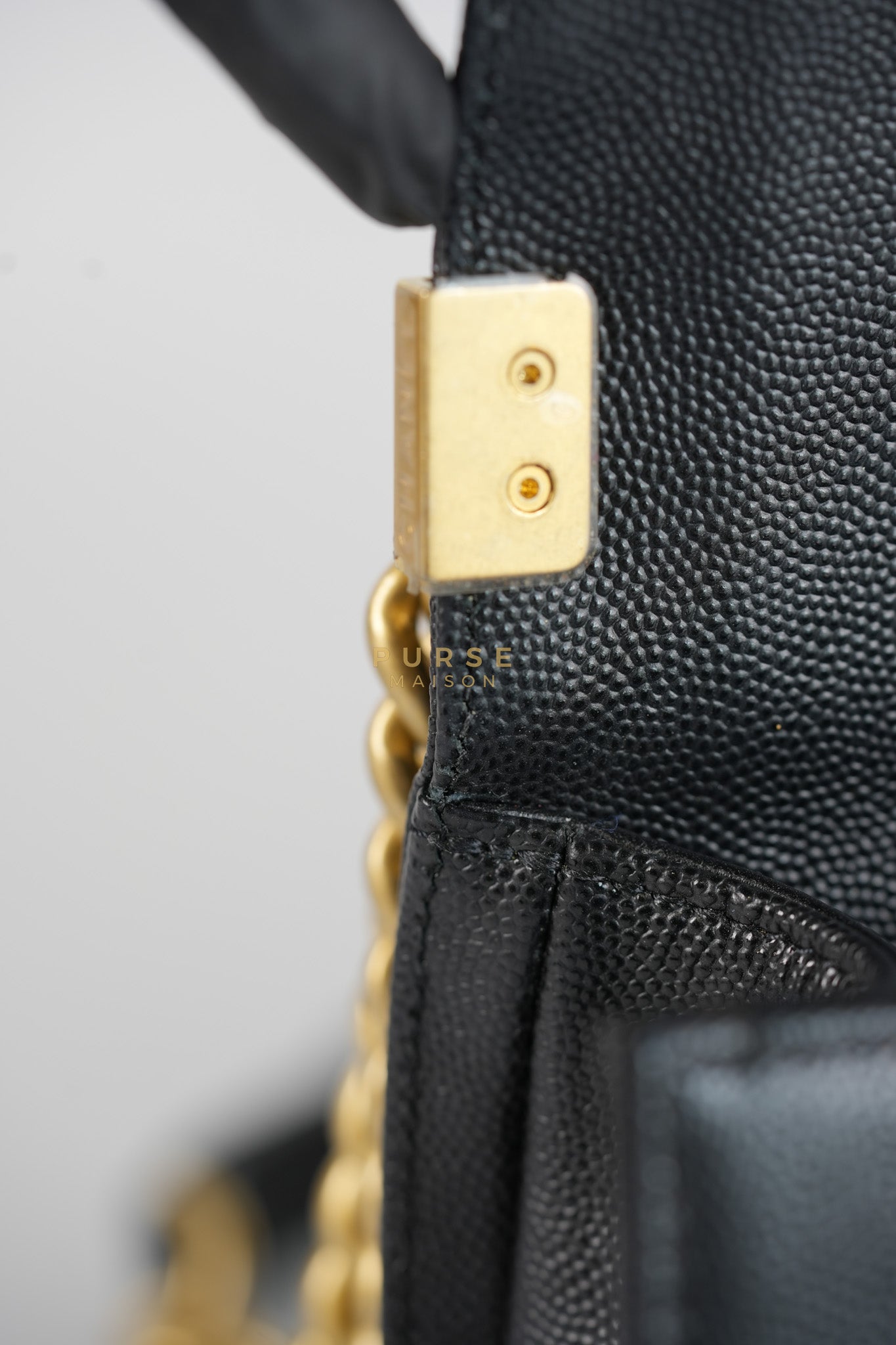 Boy Small in Black Caviar Leather & Gold Hardware Microchip | Purse Maison Luxury Bags Shop