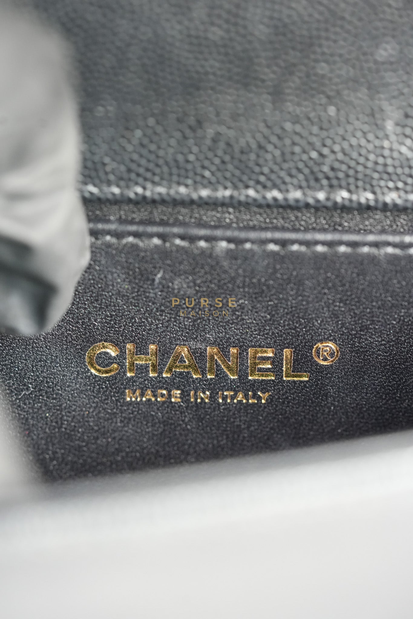 Boy Small in Black Caviar Leather & Gold Hardware Microchip | Purse Maison Luxury Bags Shop