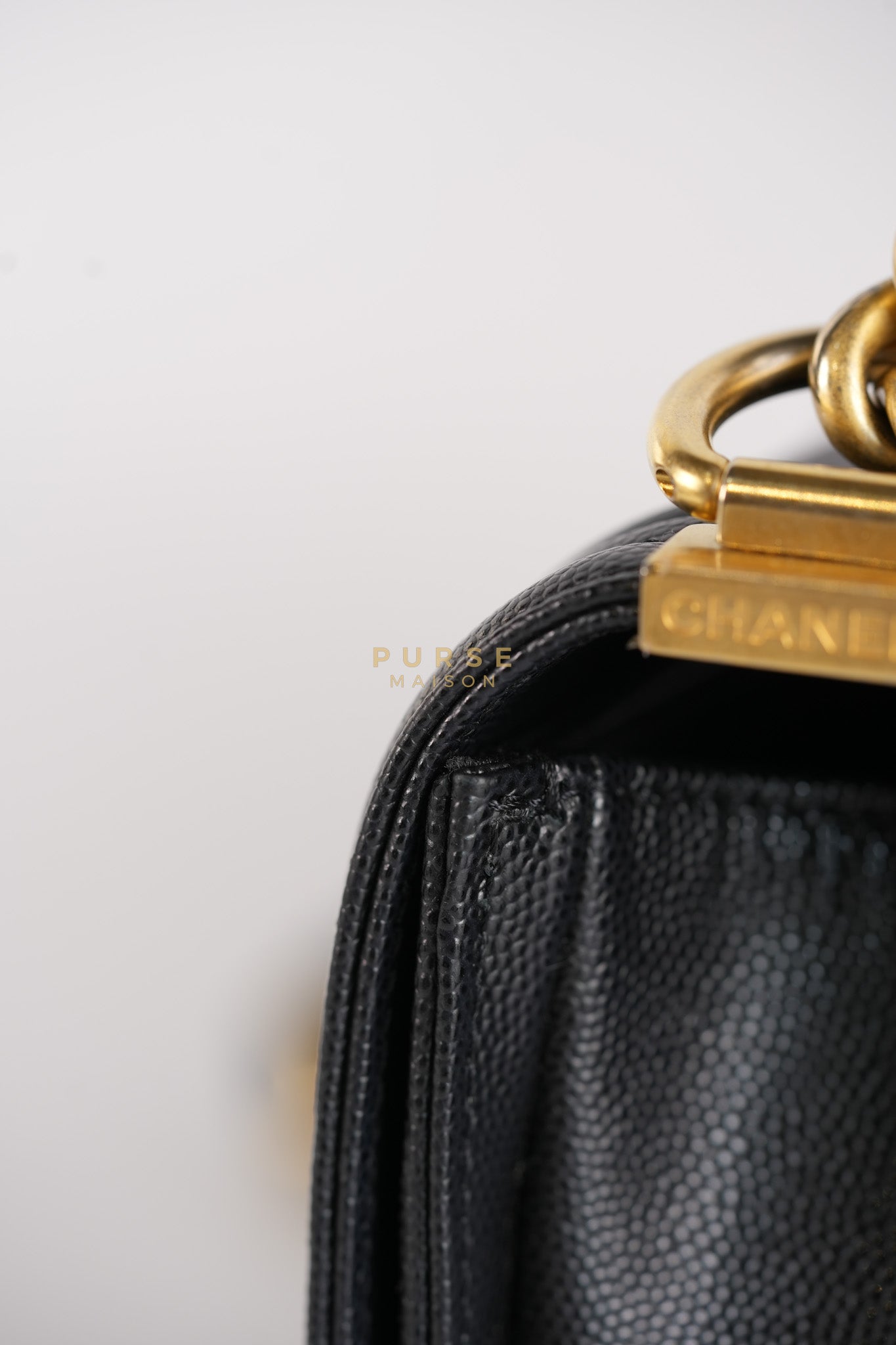 Boy Small in Black Caviar Leather & Gold Hardware Microchip | Purse Maison Luxury Bags Shop