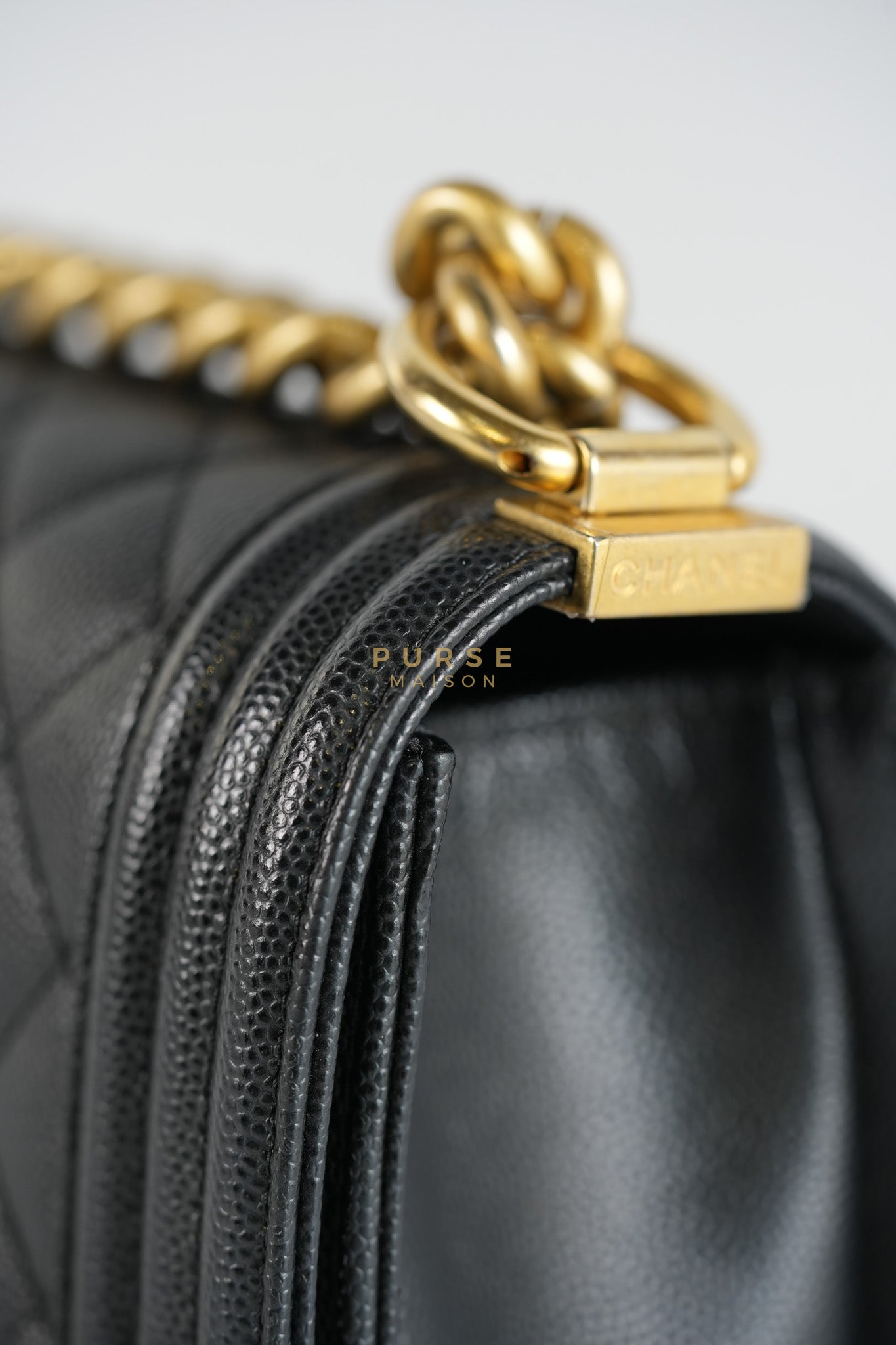 Boy Small in Black Caviar Leather & Gold Hardware Microchip | Purse Maison Luxury Bags Shop