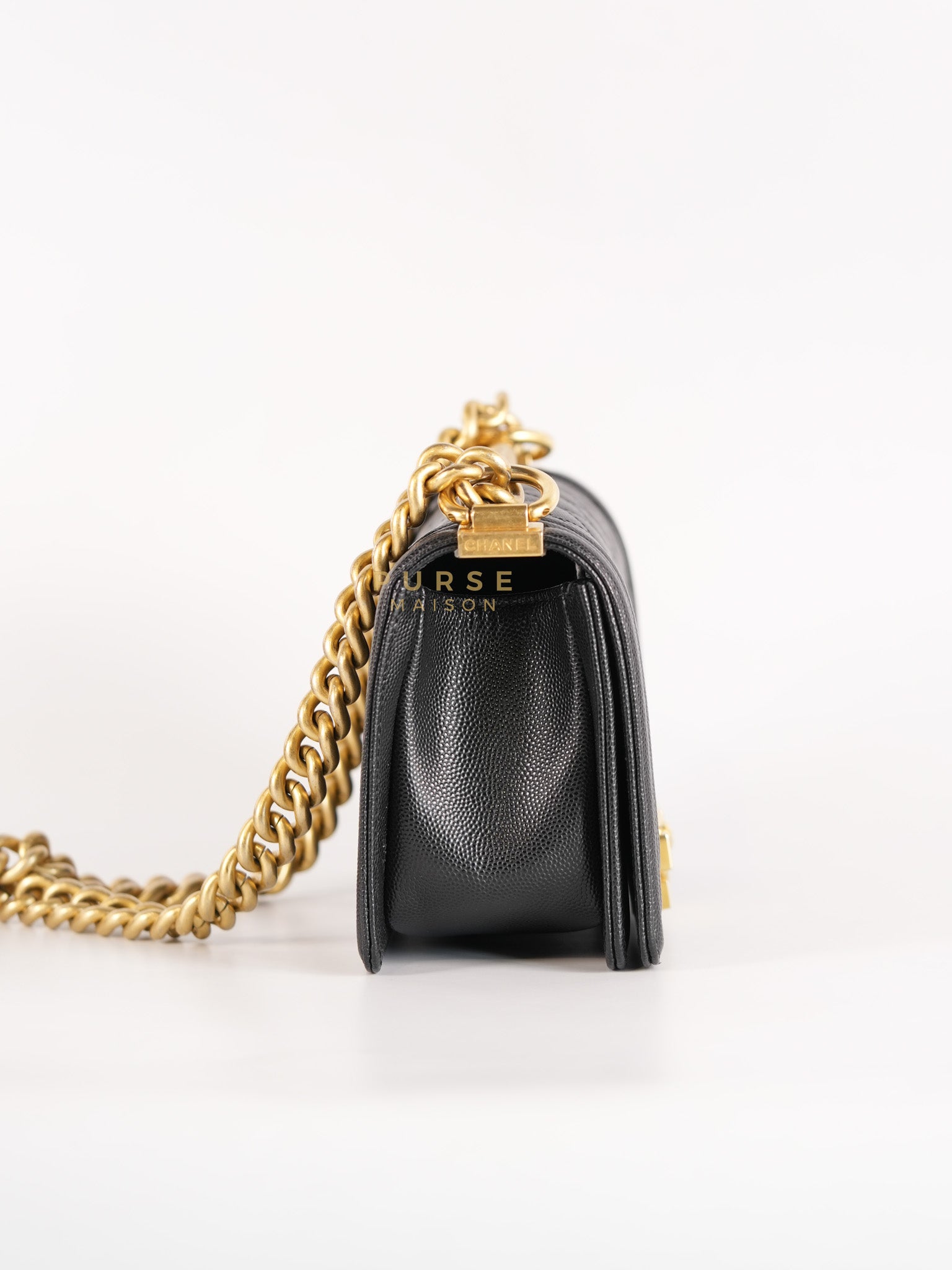 Boy Small in Black Caviar Leather & Gold Hardware Microchip | Purse Maison Luxury Bags Shop