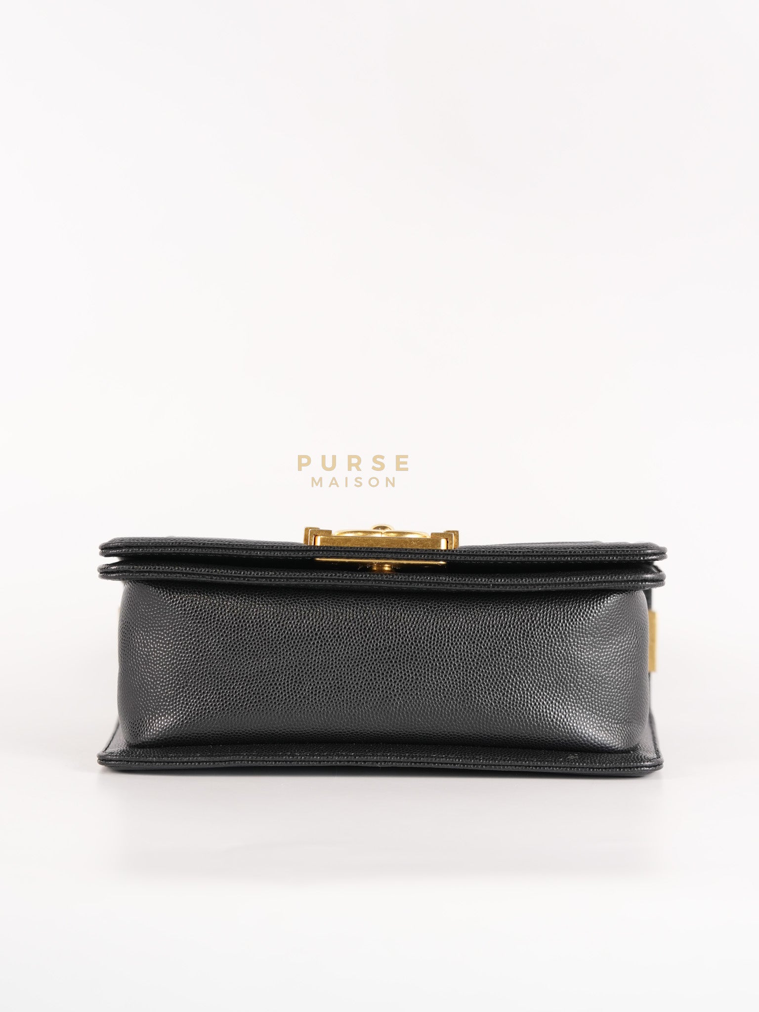 Boy Small in Black Caviar Leather & Gold Hardware Microchip | Purse Maison Luxury Bags Shop