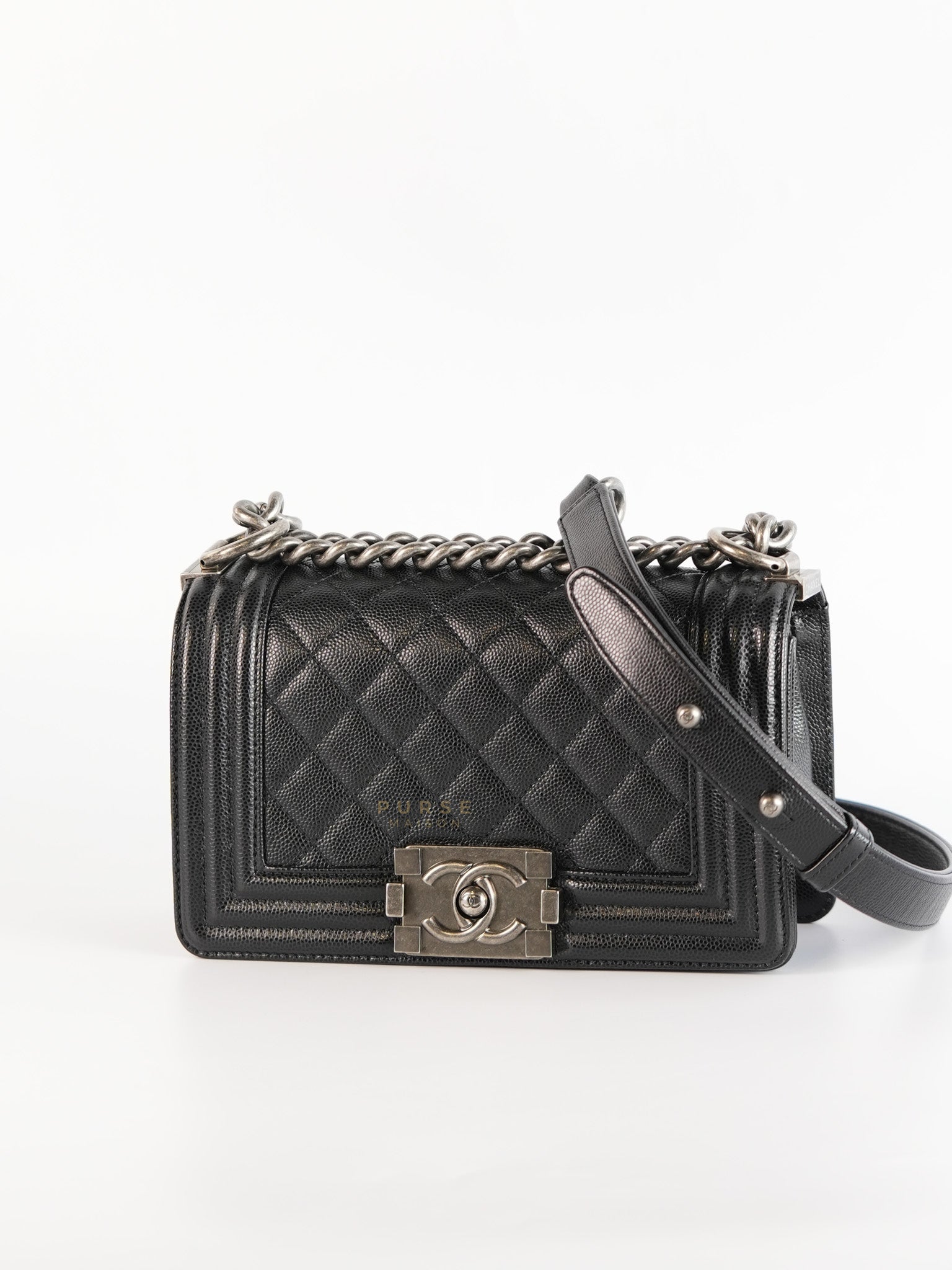 Boy Small in Black Caviar Leather Ruthenium Hardware(Series 29) | Purse Maison Luxury Bags Shop