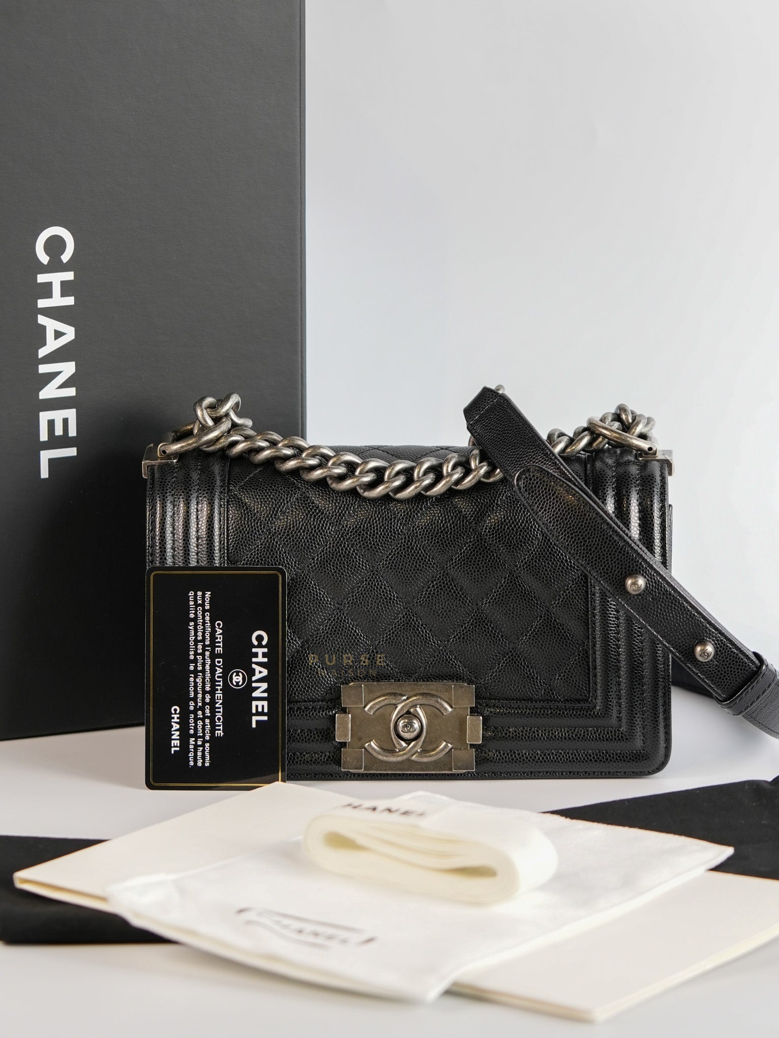 Boy Small in Black Caviar Leather Ruthenium Hardware(Series 29) | Purse Maison Luxury Bags Shop