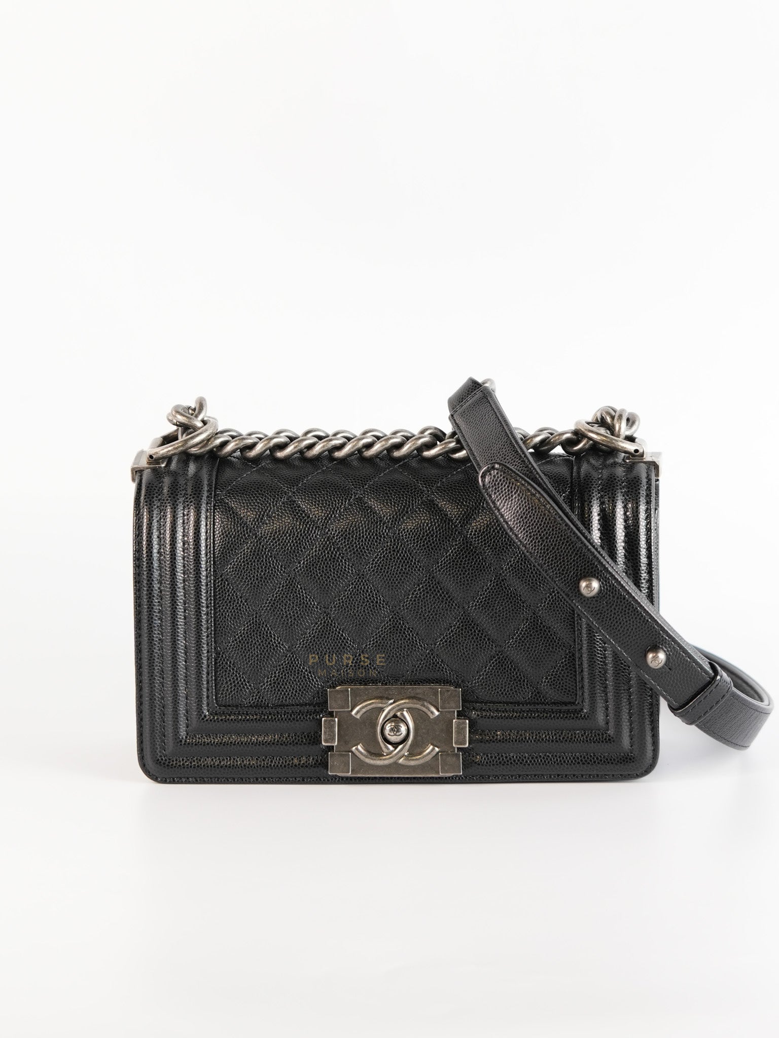 Boy Small in Black Caviar Leather Ruthenium Hardware(Series 29) | Purse Maison Luxury Bags Shop
