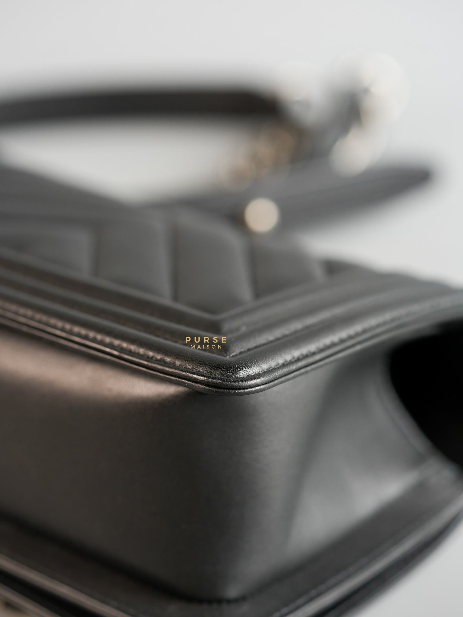 Boy Small in Black Chevron Calfskin & Ruthenium Hardware Series 26 | Purse Maison Luxury Bags Shop