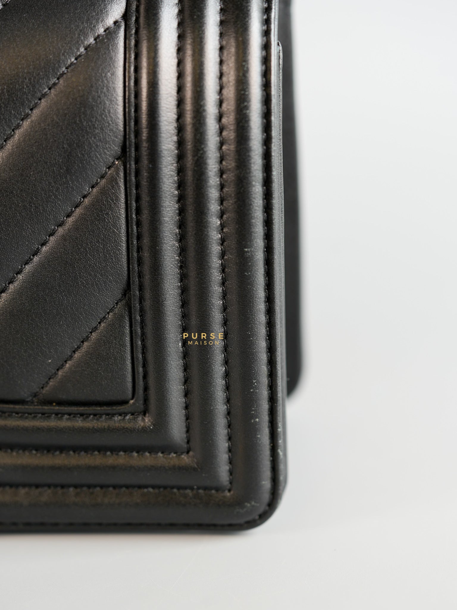 Boy Small in Black Chevron Calfskin & Ruthenium Hardware Series 26 | Purse Maison Luxury Bags Shop