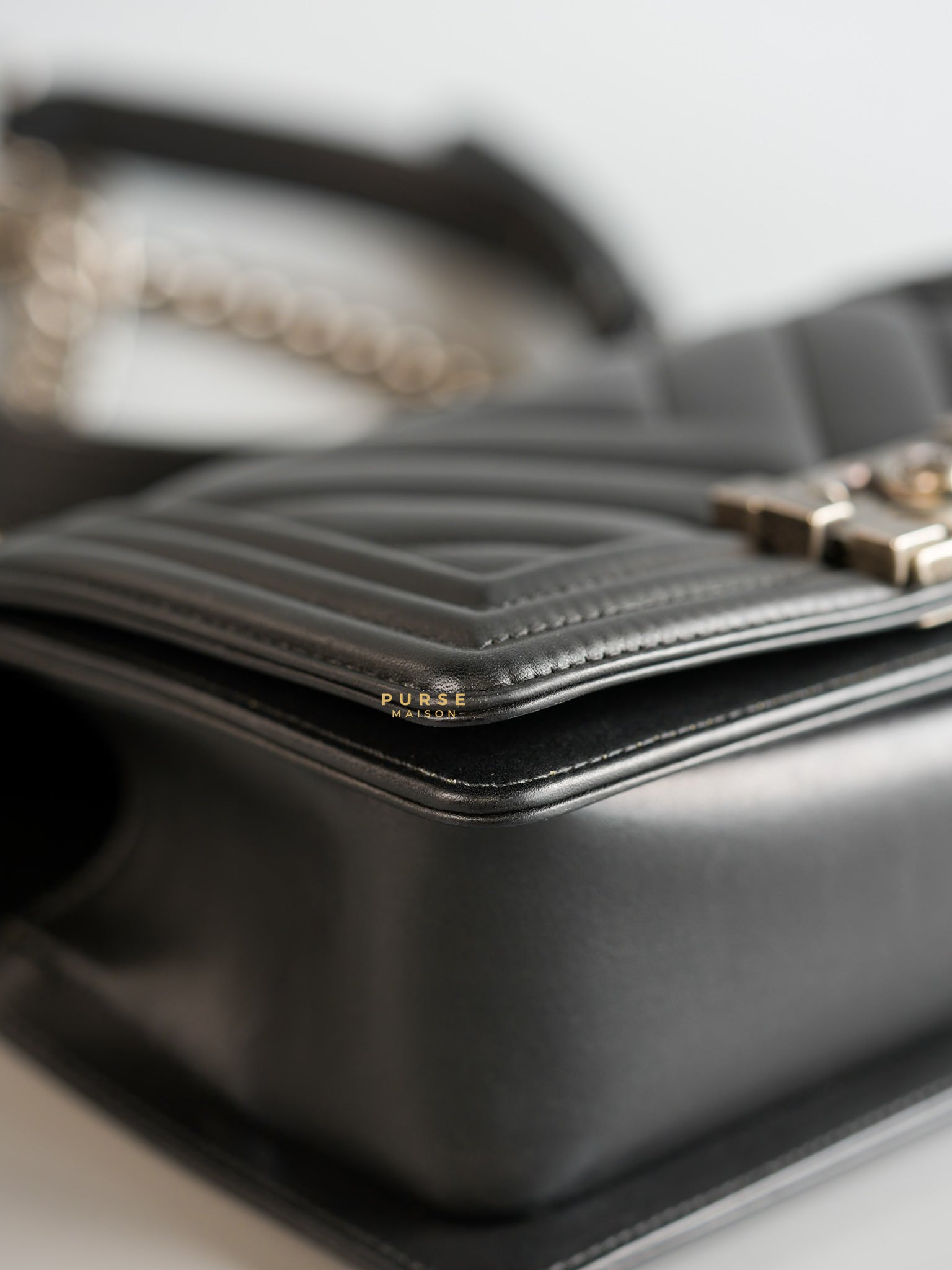 Boy Small in Black Chevron Calfskin & Ruthenium Hardware Series 26 | Purse Maison Luxury Bags Shop