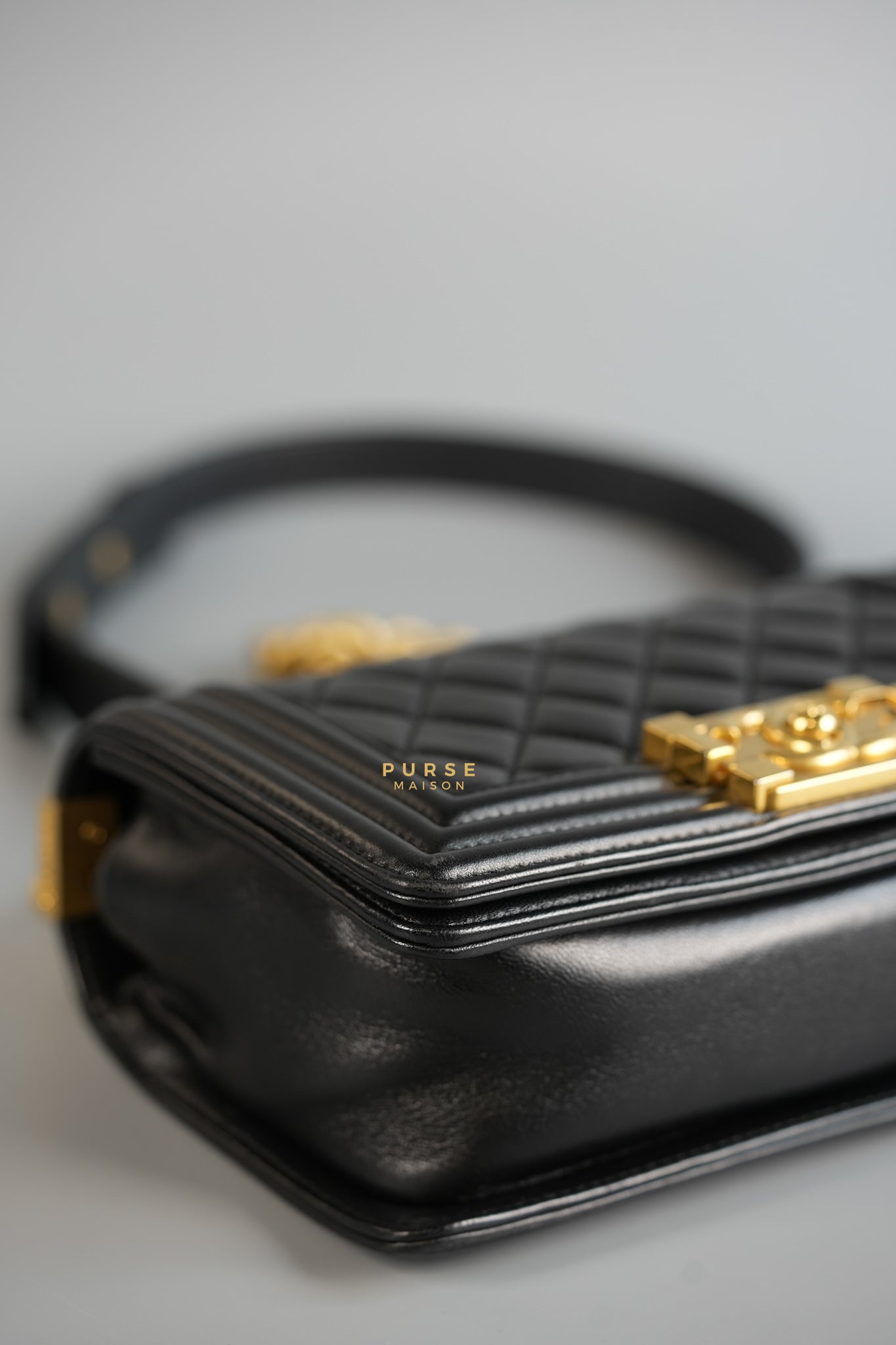 Boy Small in Black Lambskin Leather and Aged Gold Hardware Series 24 | Purse Maison Luxury Bags Shop