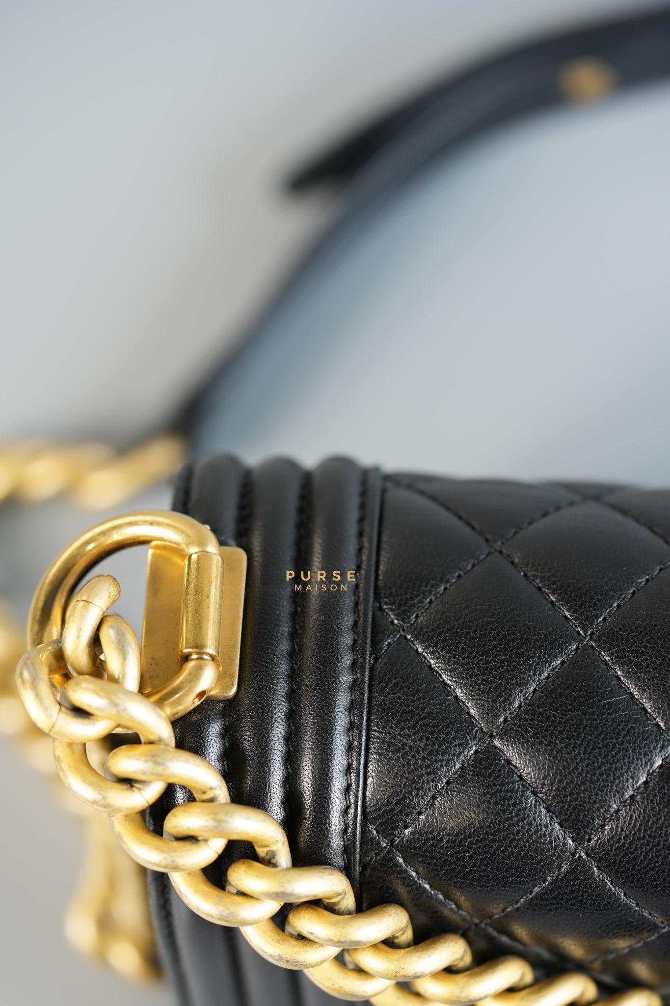 Boy Small in Black Lambskin Leather and Aged Gold Hardware Series 24 | Purse Maison Luxury Bags Shop