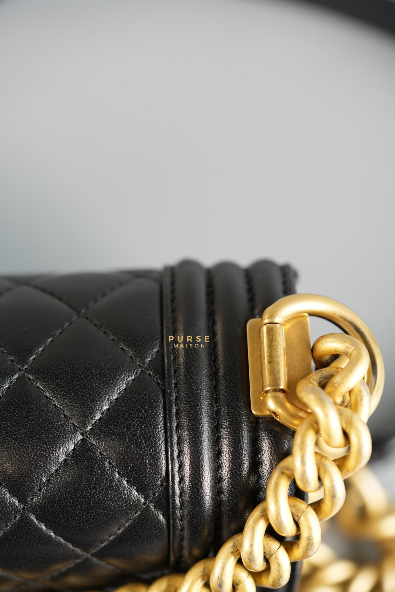 Boy Small in Black Lambskin Leather and Aged Gold Hardware Series 24 | Purse Maison Luxury Bags Shop