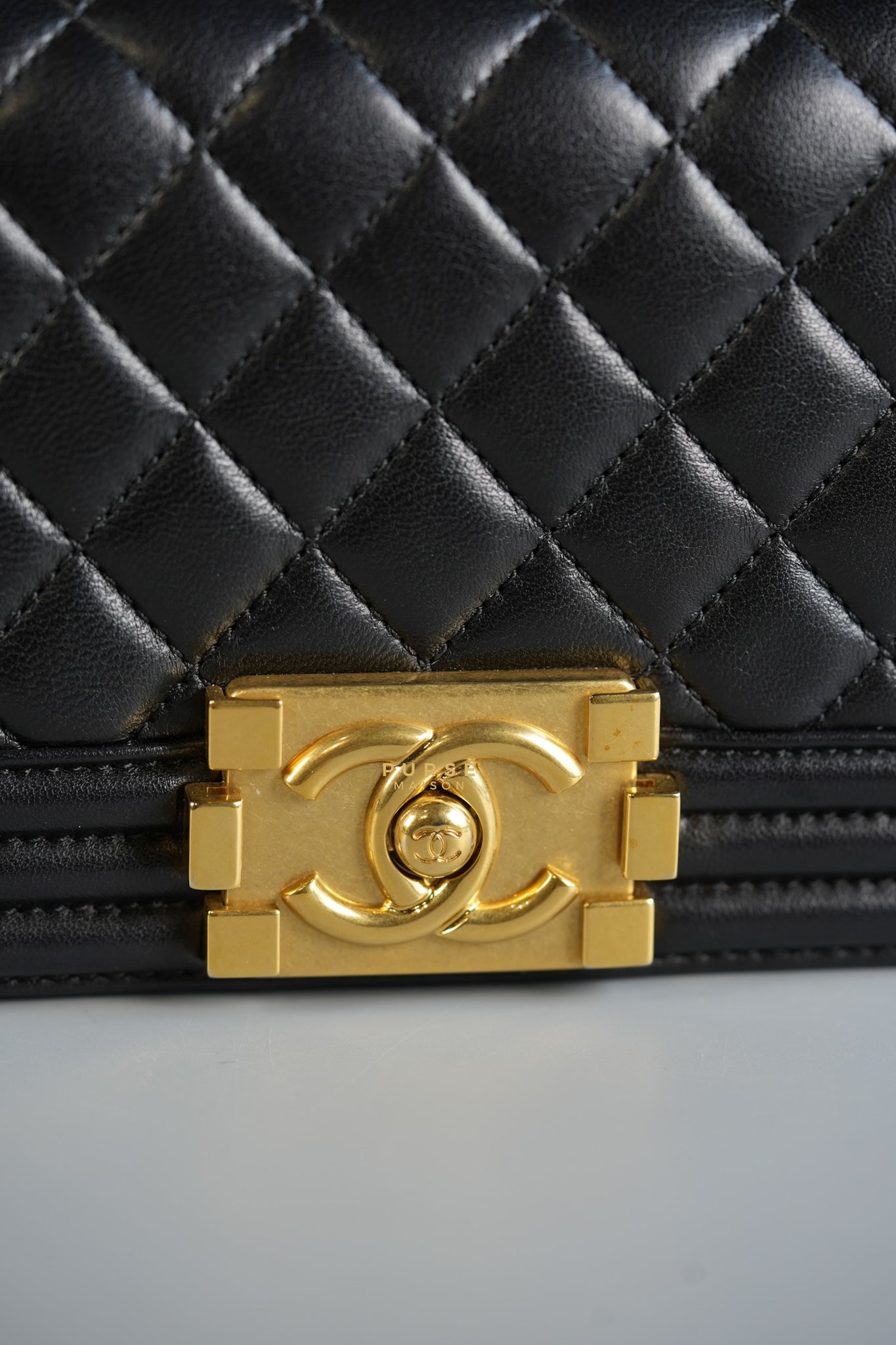 Boy Small in Black Lambskin Leather and Aged Gold Hardware Series 24 | Purse Maison Luxury Bags Shop