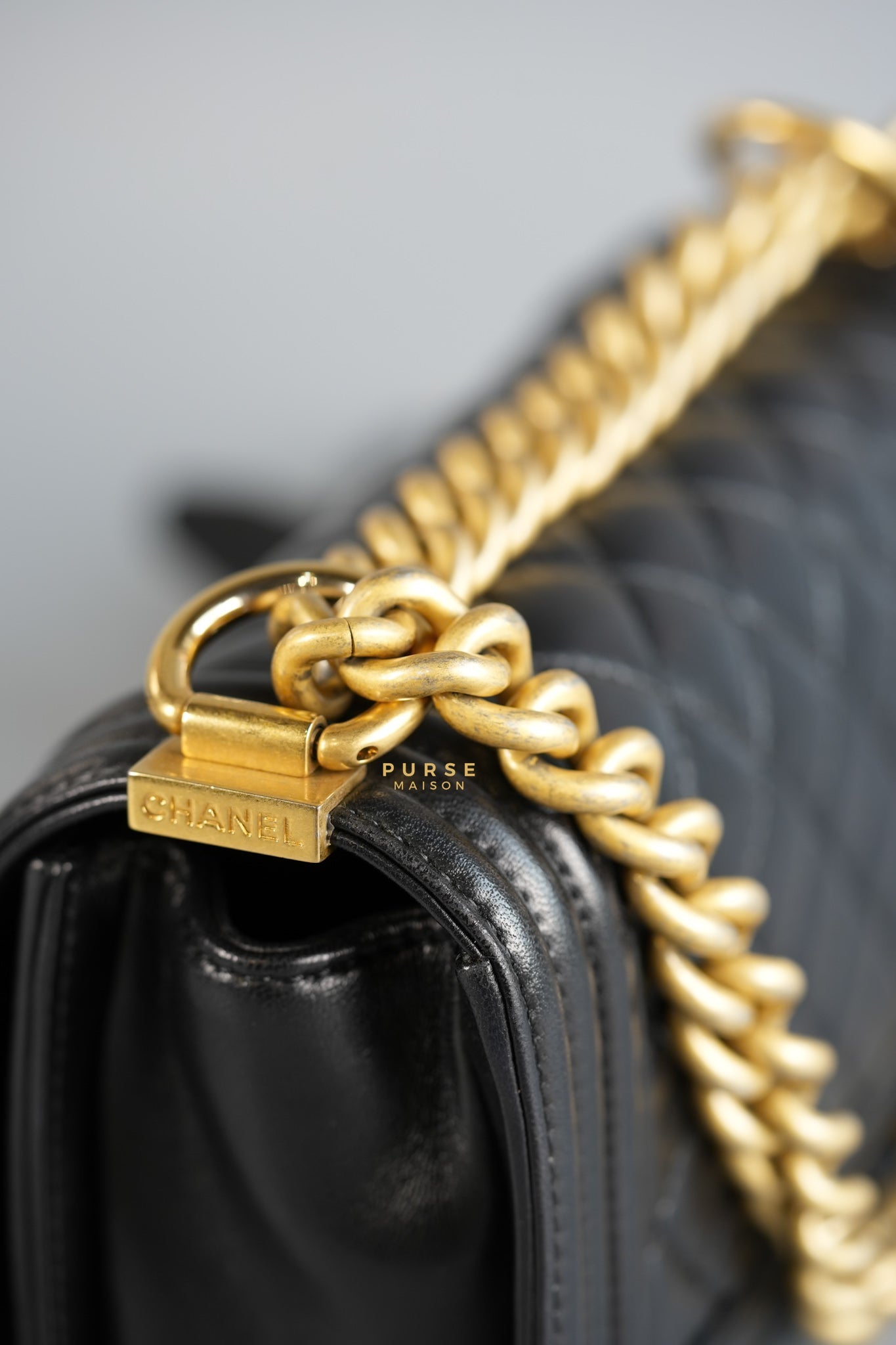 Boy Small in Black Lambskin Leather and Aged Gold Hardware Series 24 | Purse Maison Luxury Bags Shop