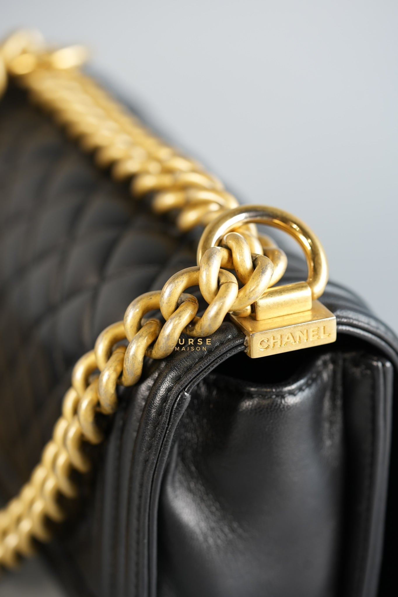 Boy Small in Black Lambskin Leather and Aged Gold Hardware Series 24 | Purse Maison Luxury Bags Shop