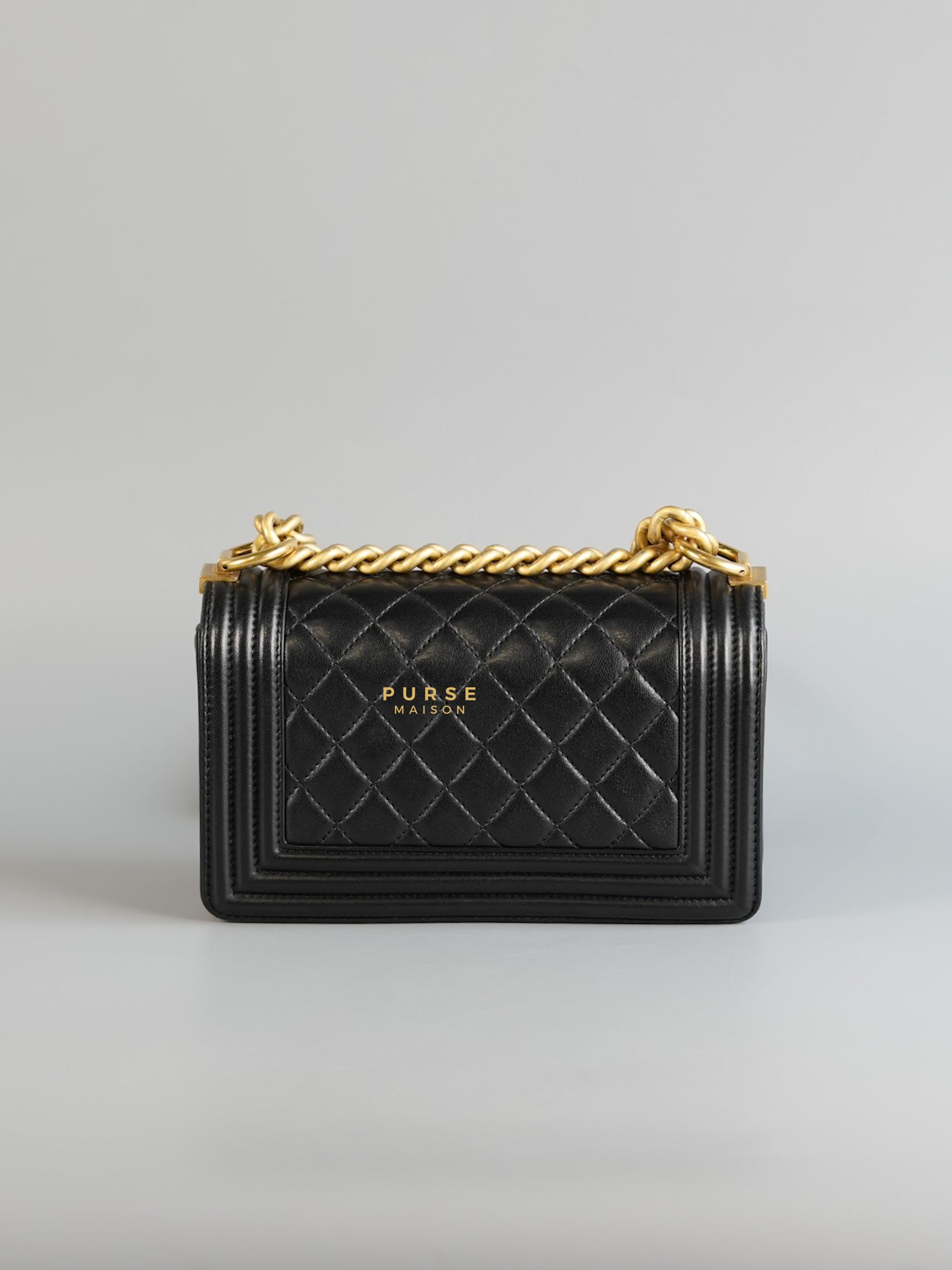 Boy Small in Black Lambskin Leather and Aged Gold Hardware Series 24 | Purse Maison Luxury Bags Shop