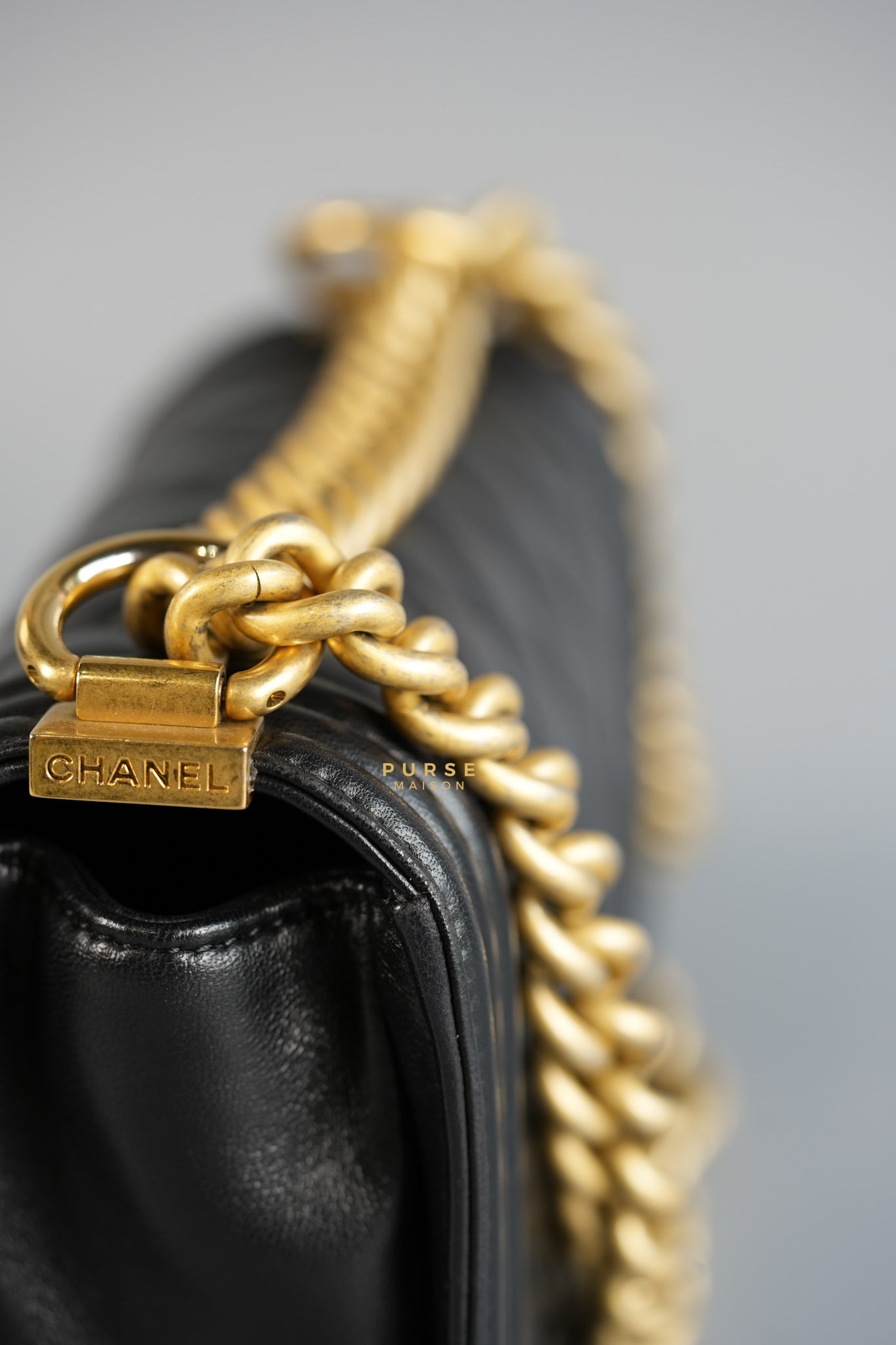 Boy Small in Black Lambskin Leather and Aged Gold Hardware Series 24 | Purse Maison Luxury Bags Shop