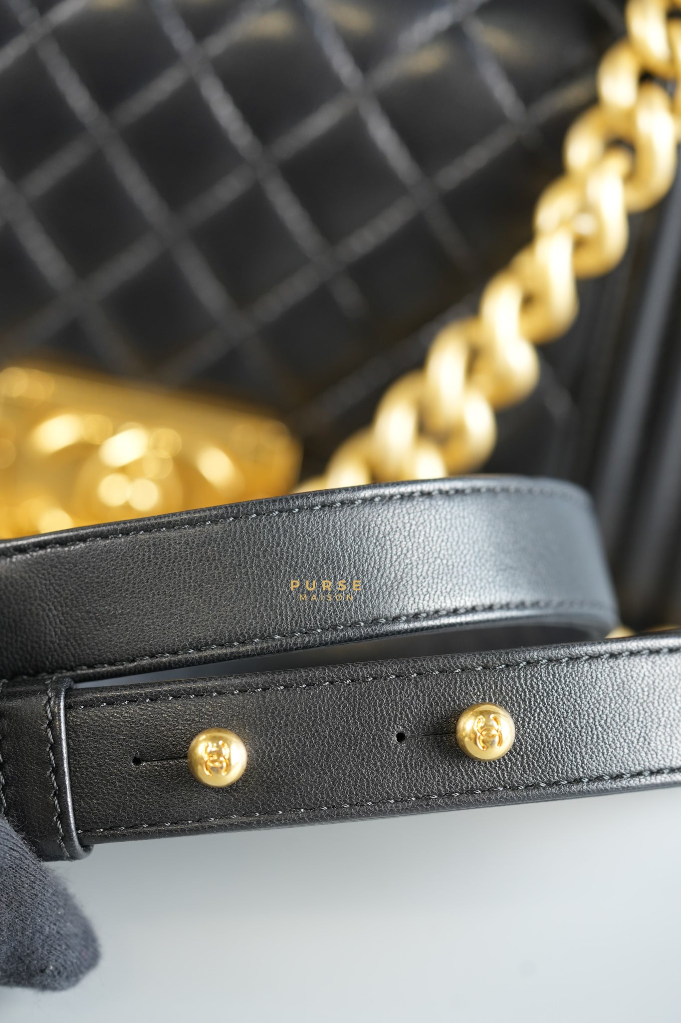 Boy Small in Black Lambskin Leather and Aged Gold Hardware Series 24 | Purse Maison Luxury Bags Shop