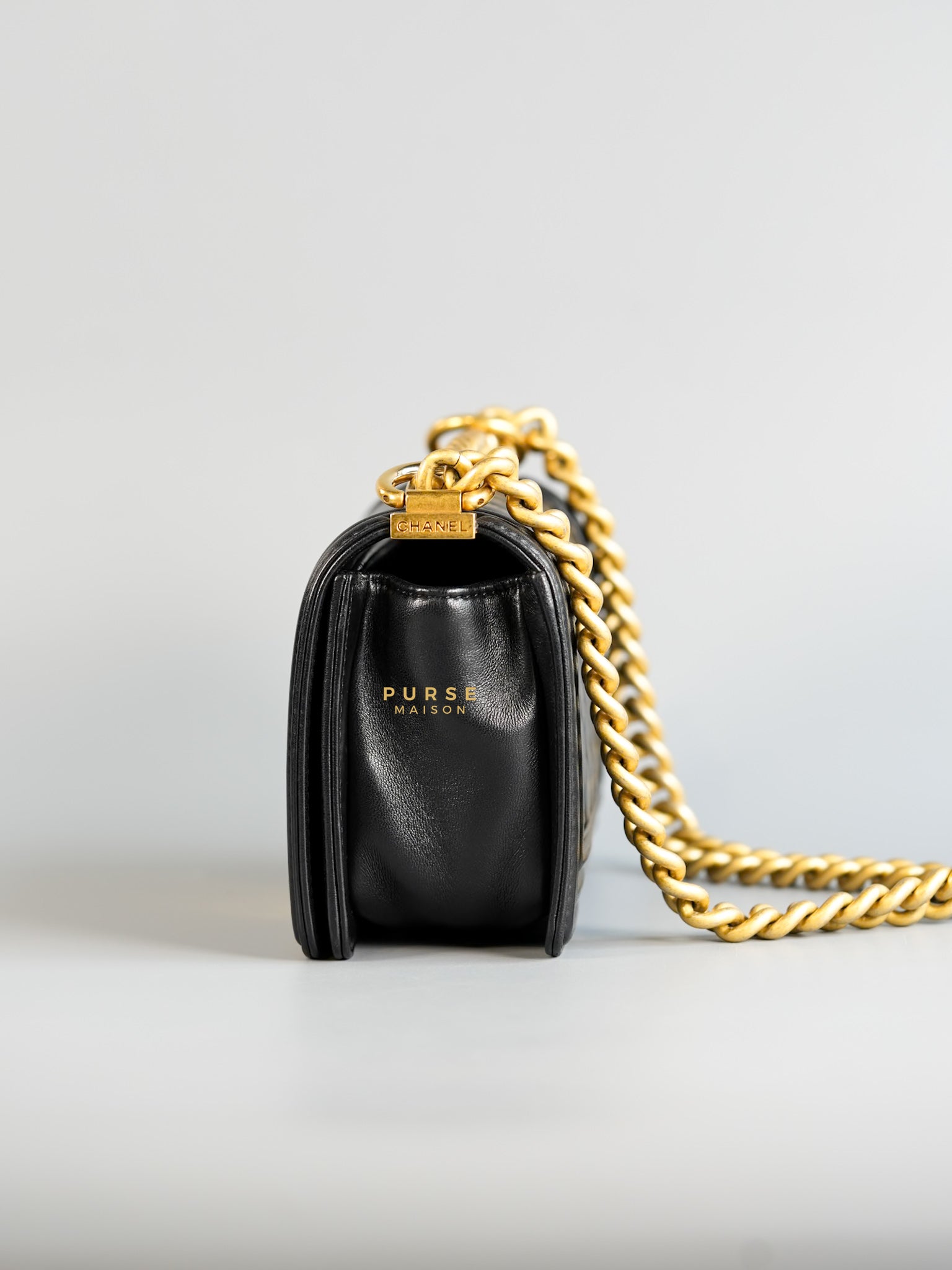 Boy Small in Black Lambskin Leather and Aged Gold Hardware Series 24 | Purse Maison Luxury Bags Shop