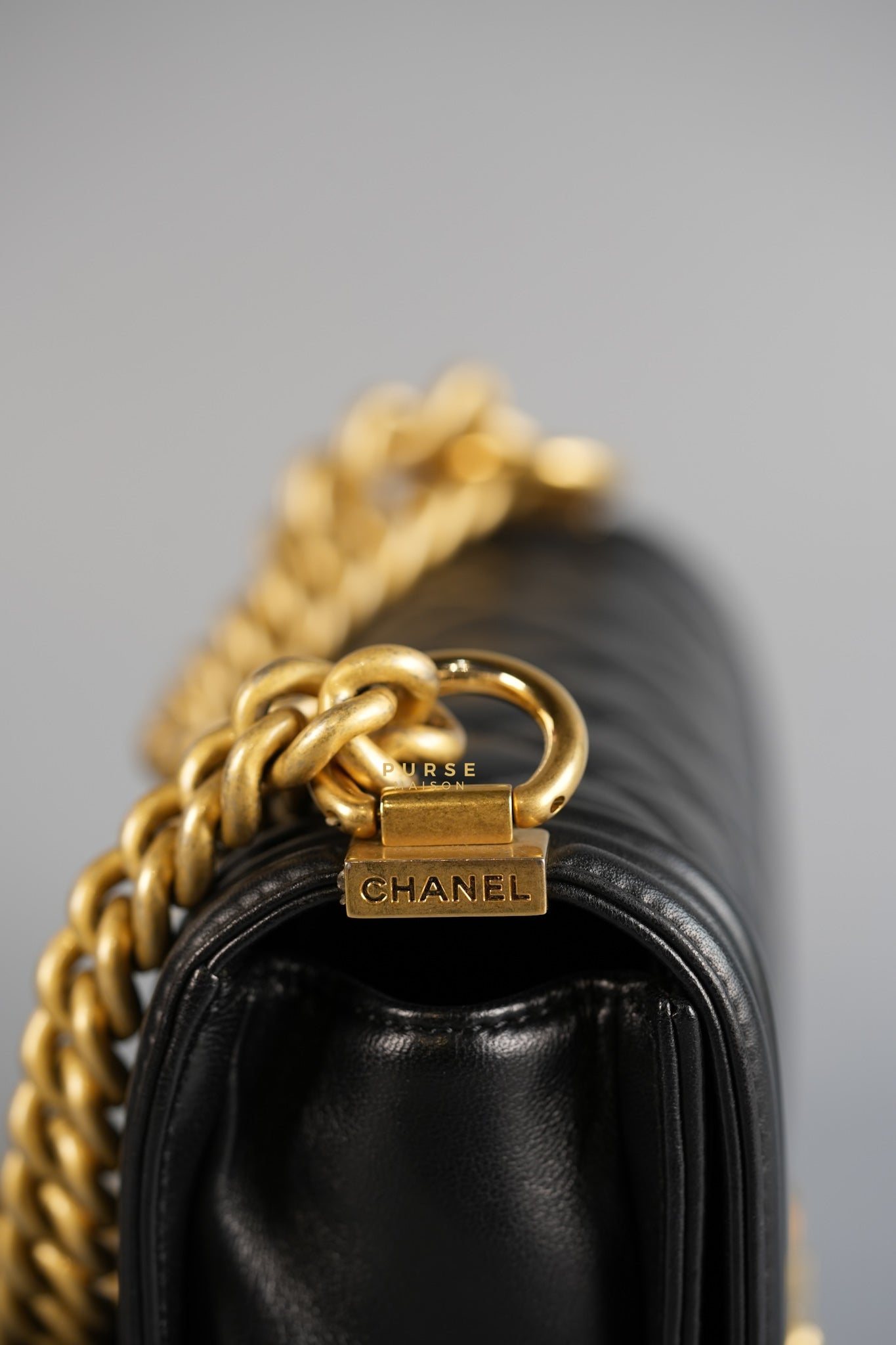 Boy Small in Black Lambskin Leather and Aged Gold Hardware Series 24 | Purse Maison Luxury Bags Shop