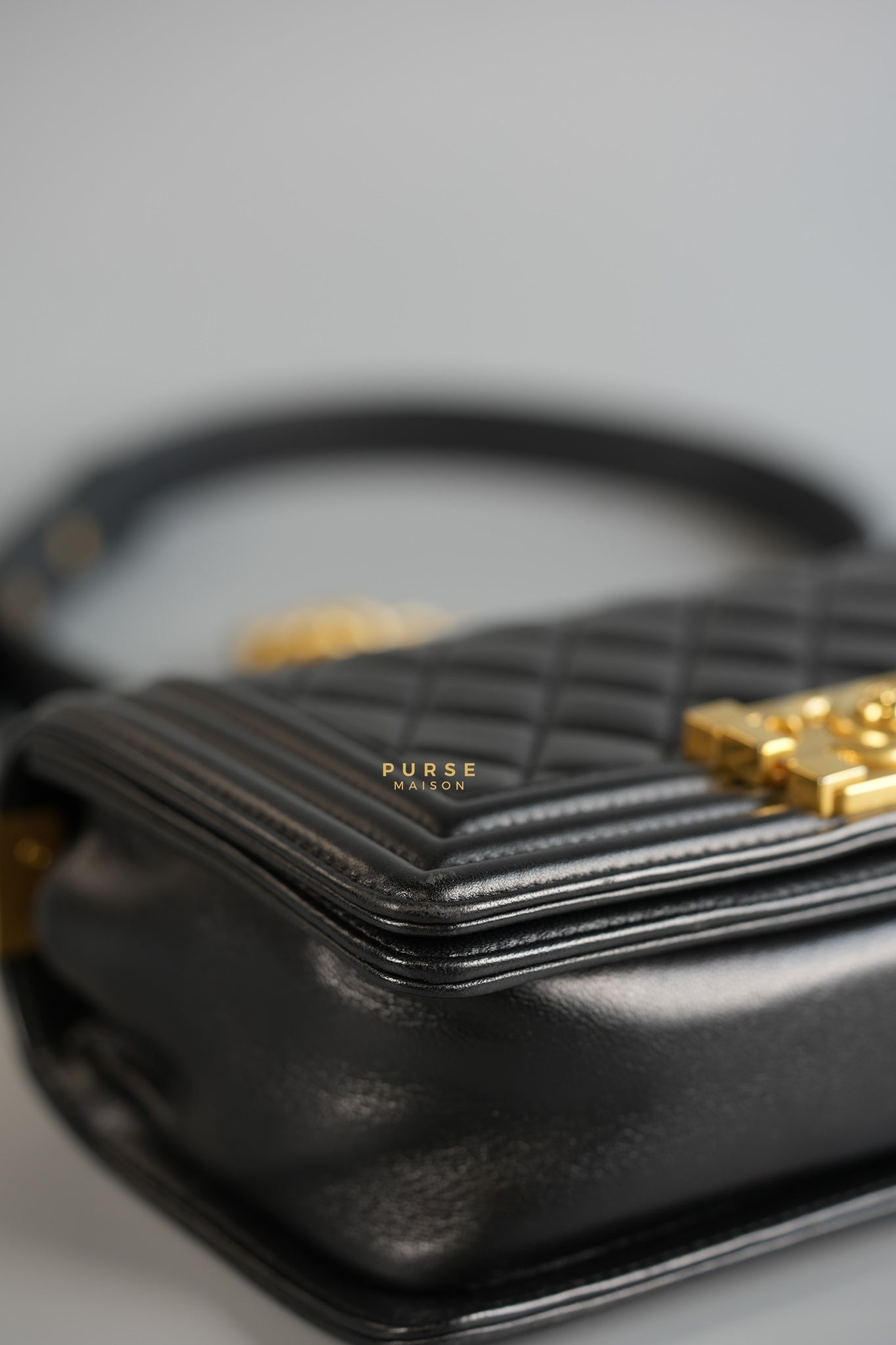 Boy Small in Black Lambskin Leather and Aged Gold Hardware Series 24 | Purse Maison Luxury Bags Shop