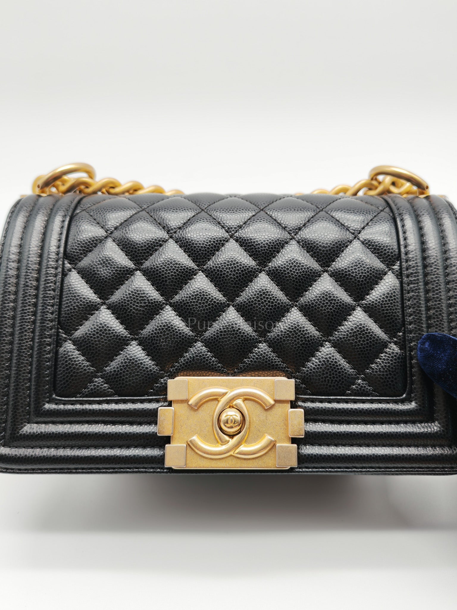 Boy Small in Black Quilted Caviar Leather and Aged Gold Hardware Series 29 | Purse Maison Luxury Bags Shop