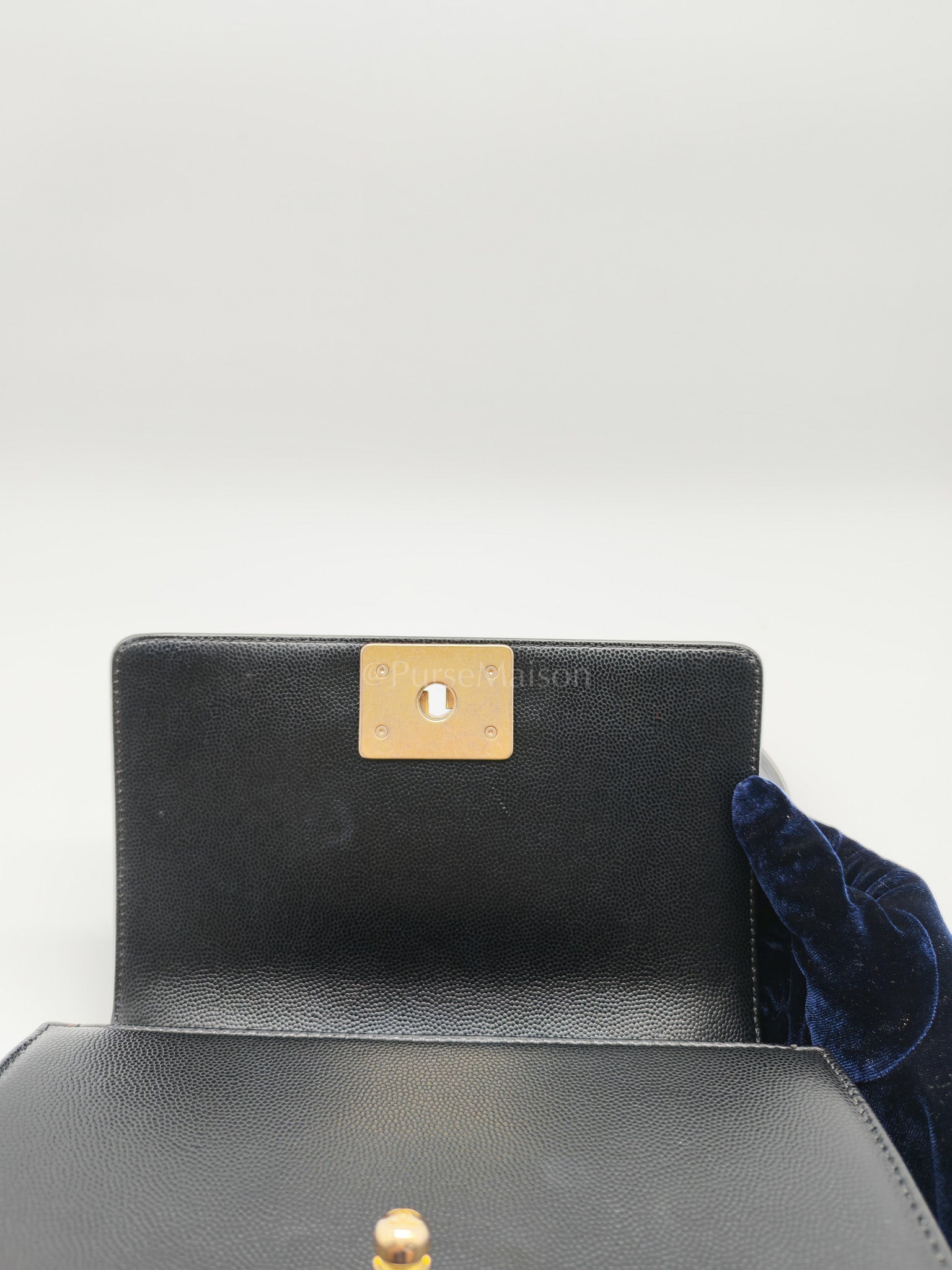 Boy Small in Black Quilted Caviar Leather and Aged Gold Hardware Series 29 | Purse Maison Luxury Bags Shop