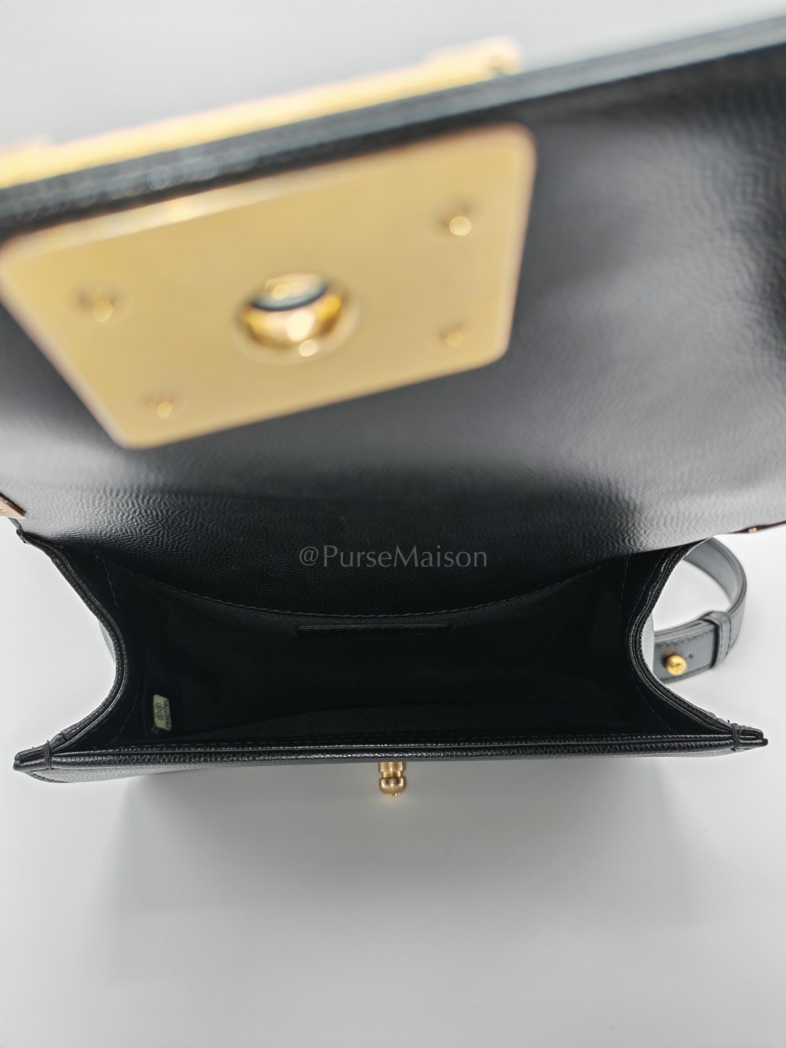 Boy Small in Black Quilted Caviar Leather and Aged Gold Hardware Series 29 | Purse Maison Luxury Bags Shop