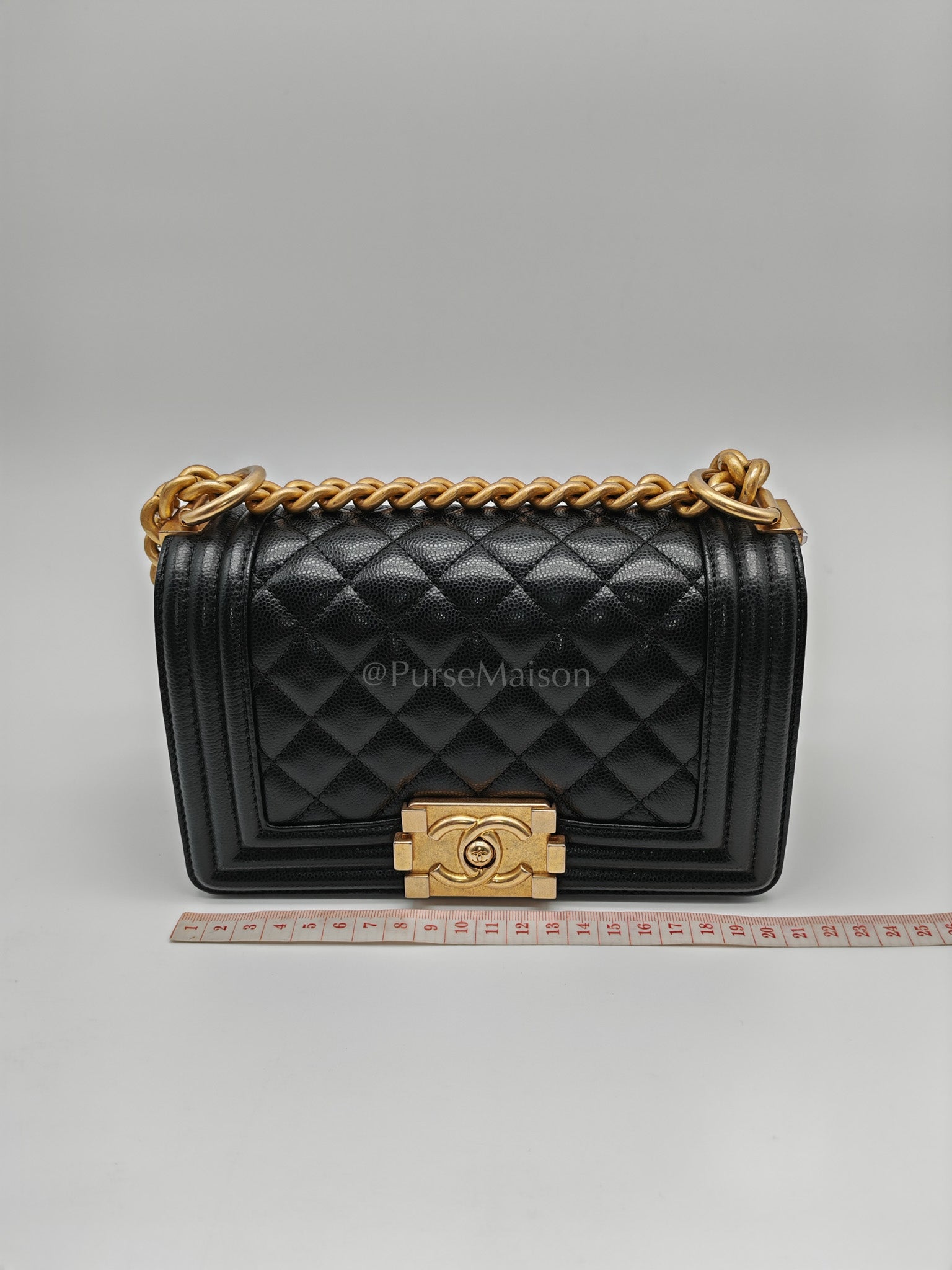 Boy Small in Black Quilted Caviar Leather and Aged Gold Hardware Series 29 | Purse Maison Luxury Bags Shop
