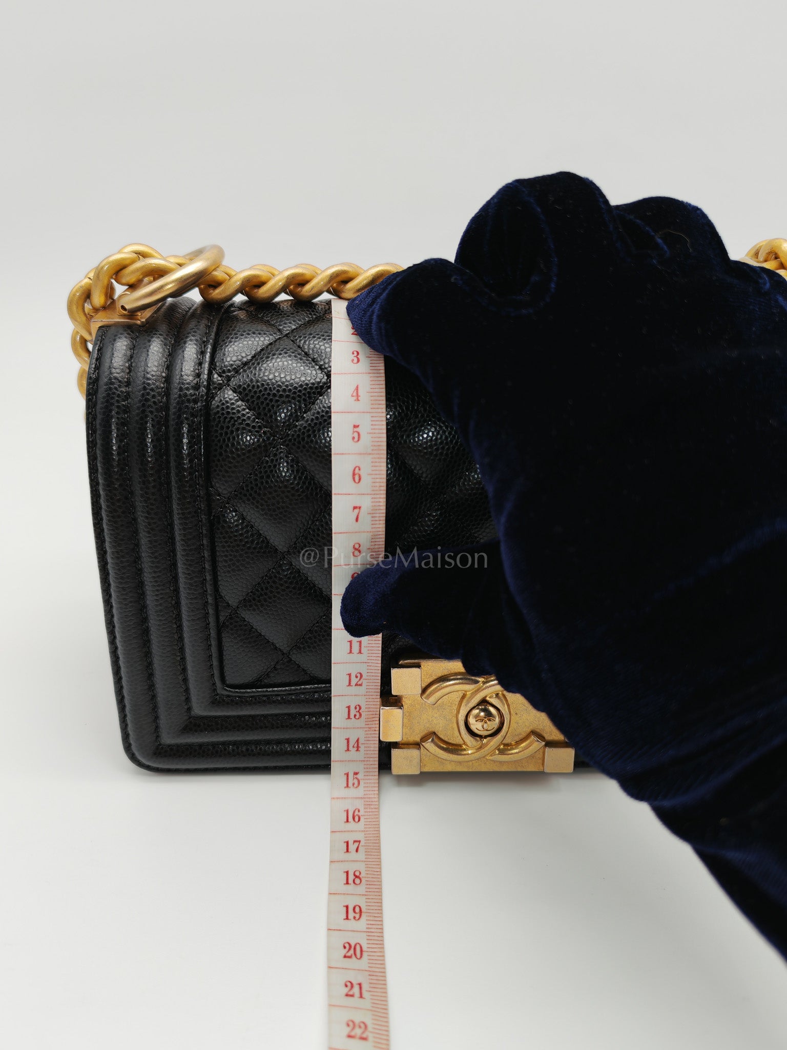 Boy Small in Black Quilted Caviar Leather and Aged Gold Hardware Series 29 | Purse Maison Luxury Bags Shop