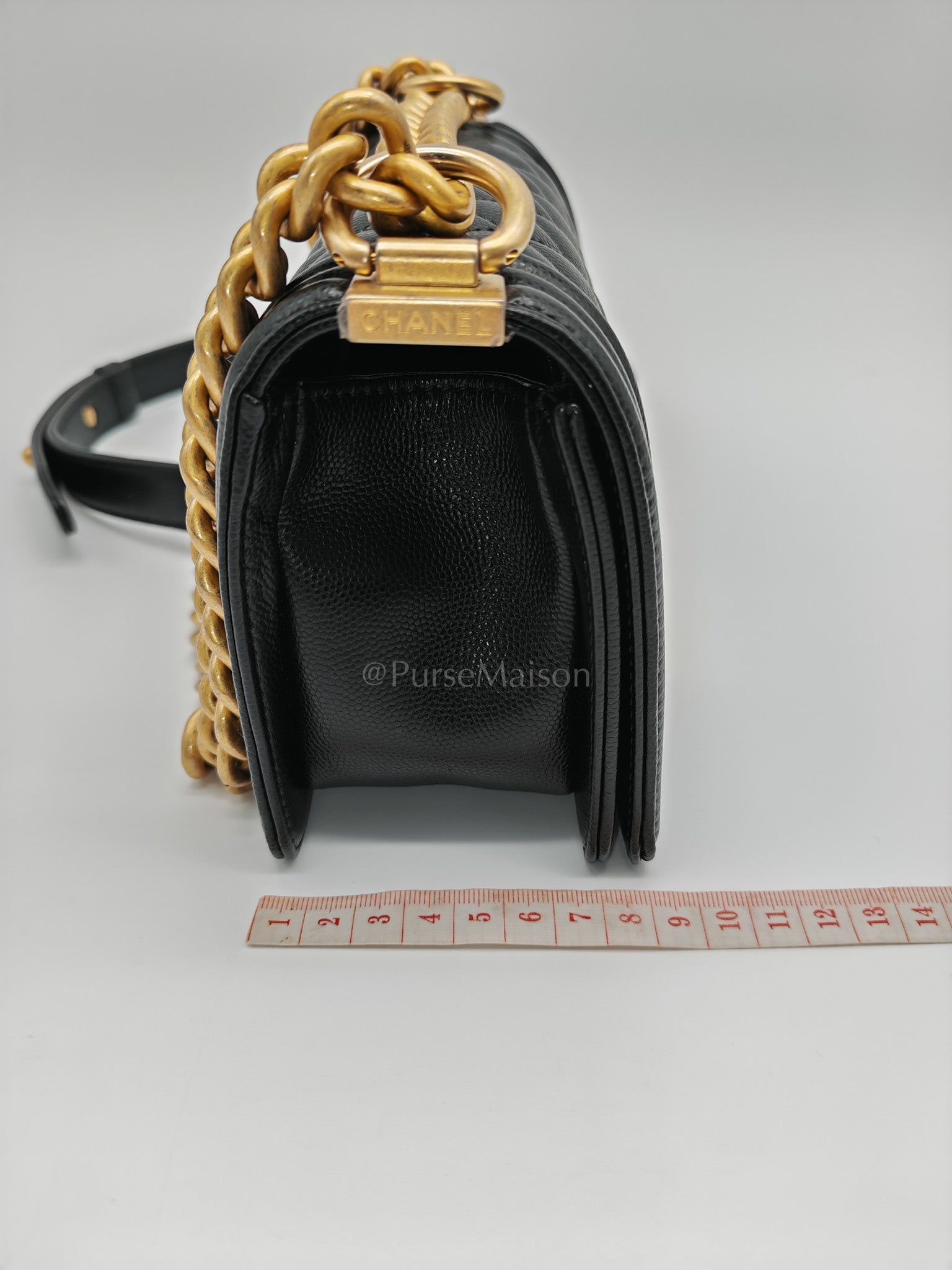 Boy Small in Black Quilted Caviar Leather and Aged Gold Hardware Series 29 | Purse Maison Luxury Bags Shop