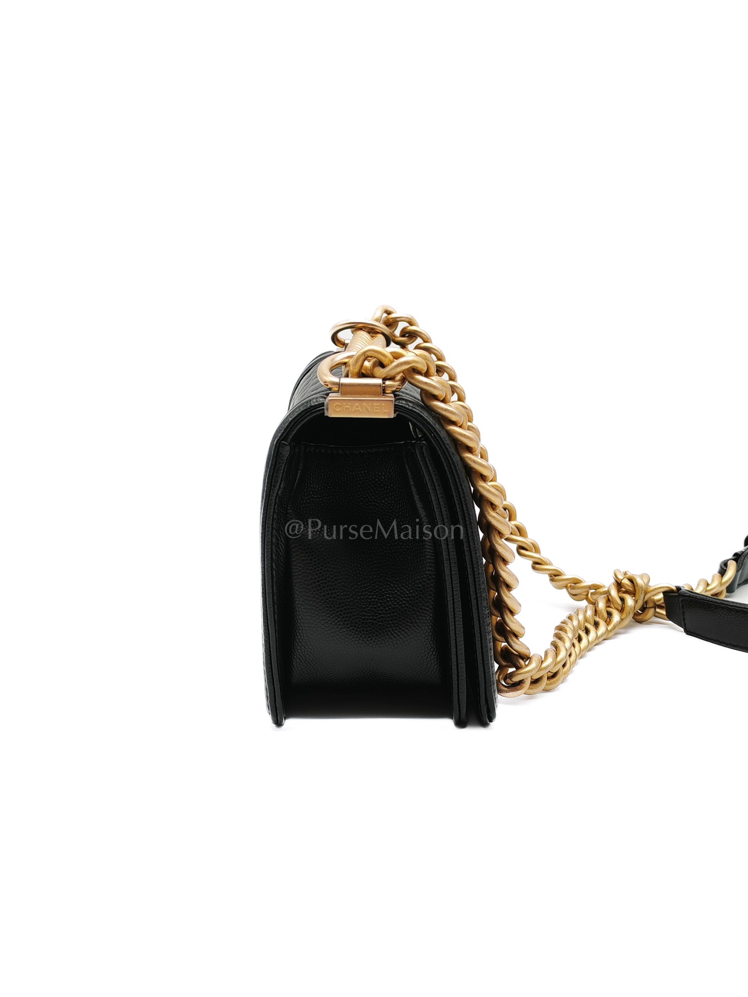 Boy Small in Black Quilted Caviar Leather and Aged Gold Hardware Series 29 | Purse Maison Luxury Bags Shop