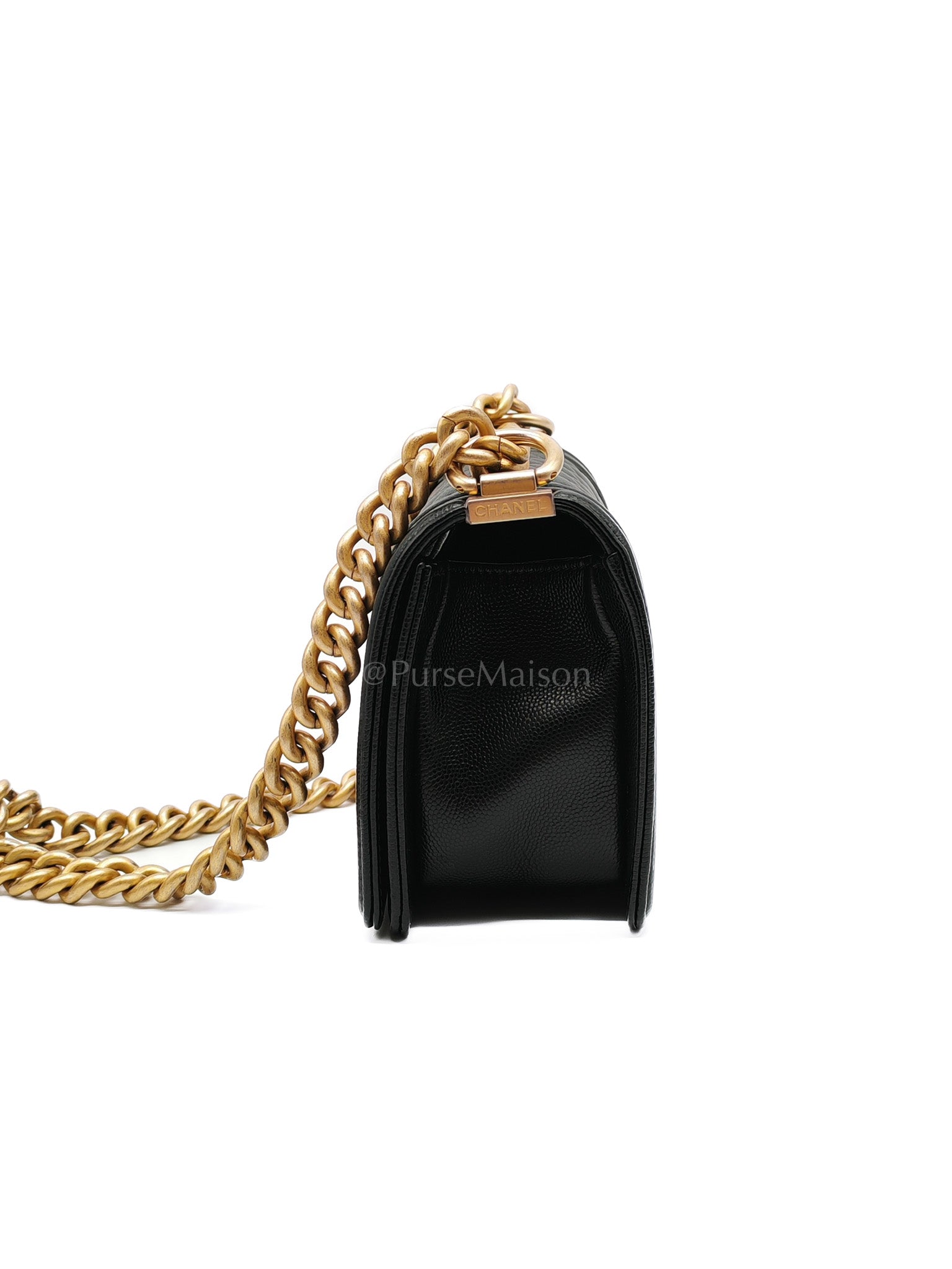 Boy Small in Black Quilted Caviar Leather and Aged Gold Hardware Series 29 | Purse Maison Luxury Bags Shop