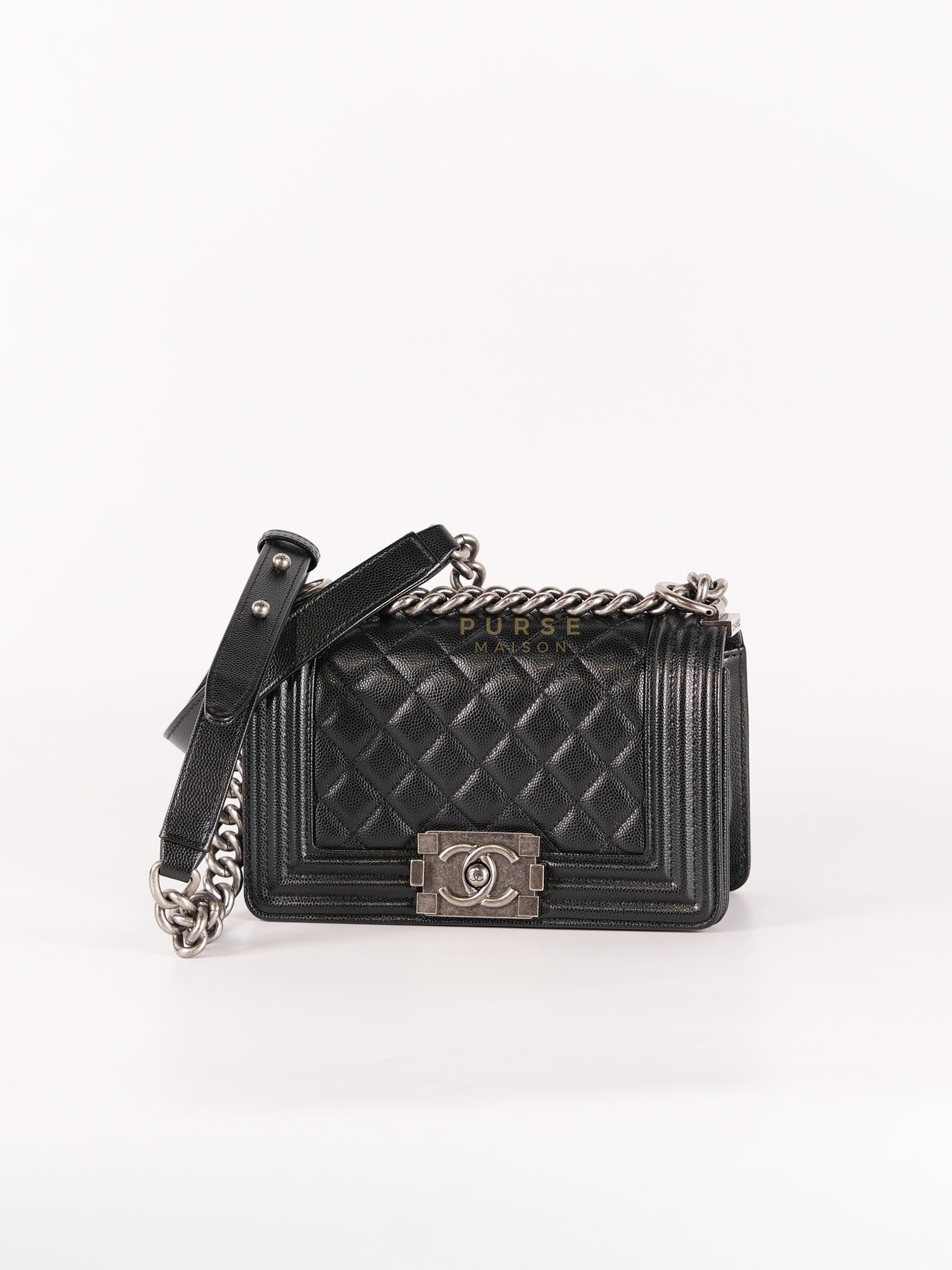 Boy Small in Black Quilted Caviar Leather in Ruthenium Hardware Series 27 | Purse Maison Luxury Bags Shop