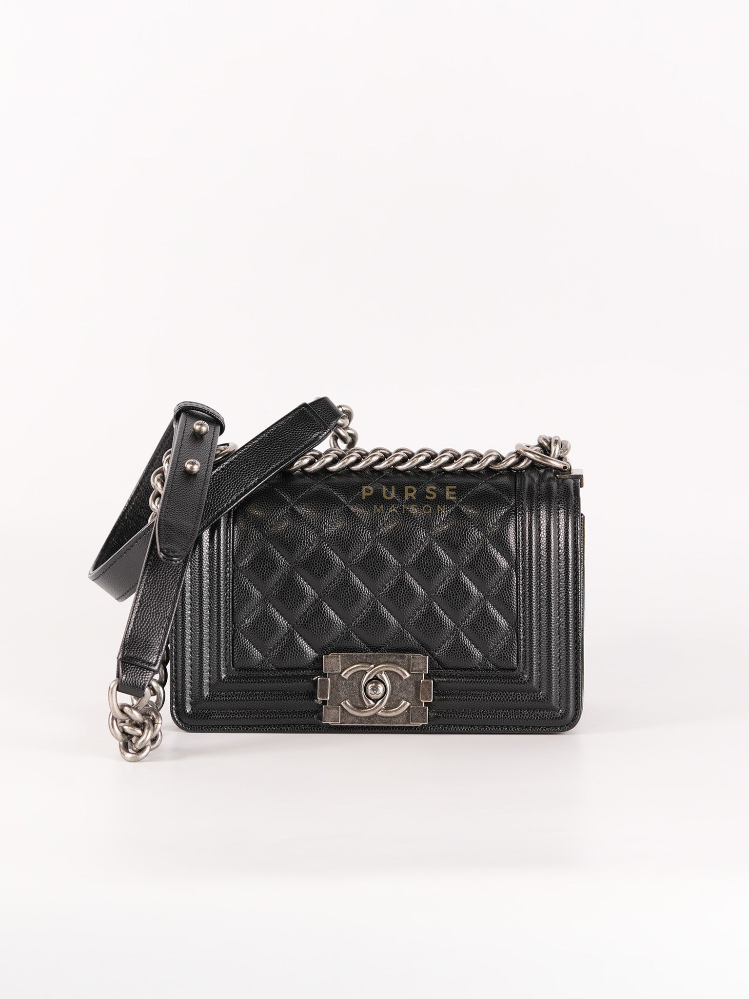Boy Small in Black Quilted Caviar Leather in Ruthenium Hardware Series 27 | Purse Maison Luxury Bags Shop