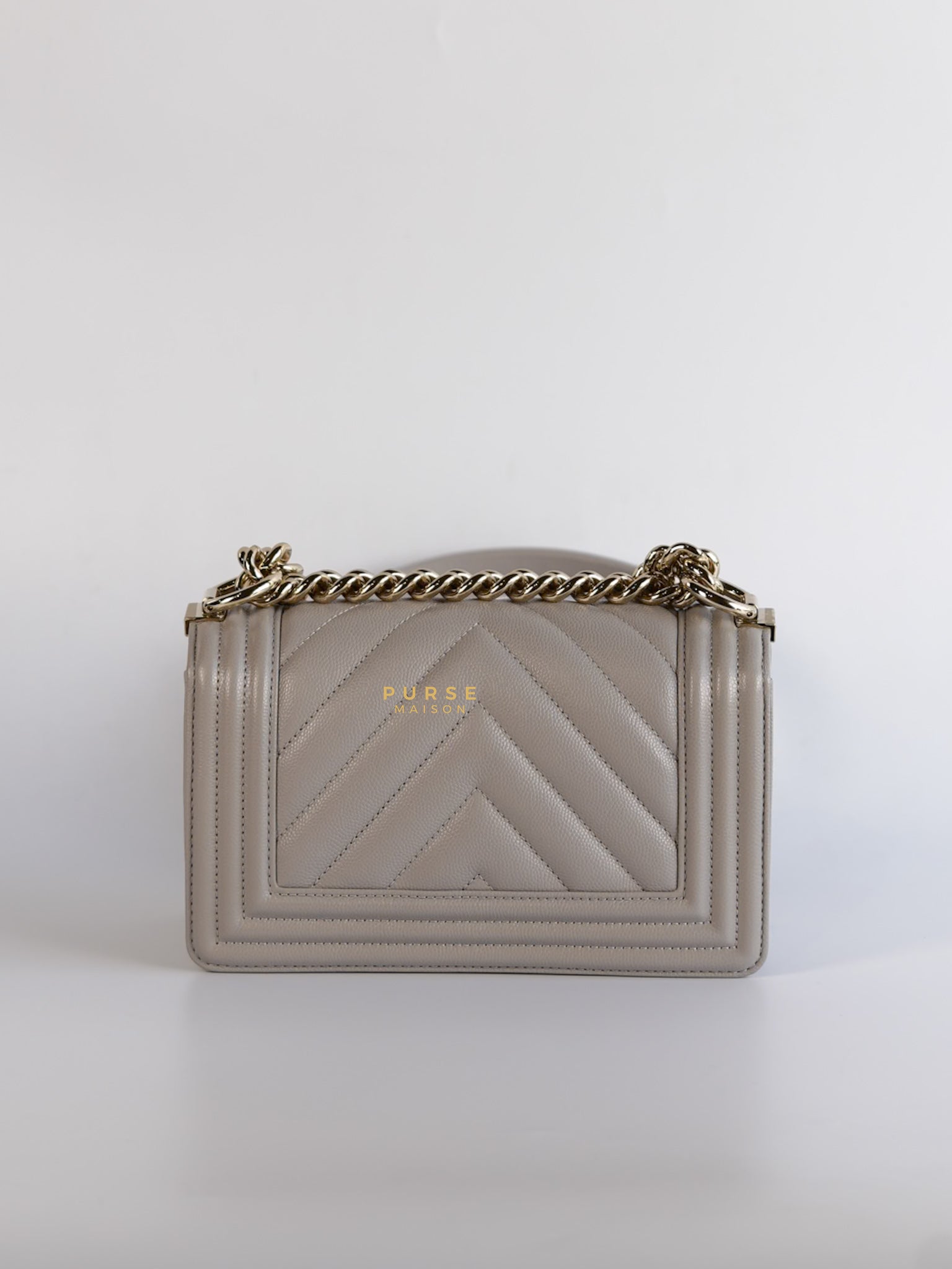 Boy Small in Grey Chevron Caviar & Light Gold Hardware (Microchip) | Purse Maison Luxury Bags Shop