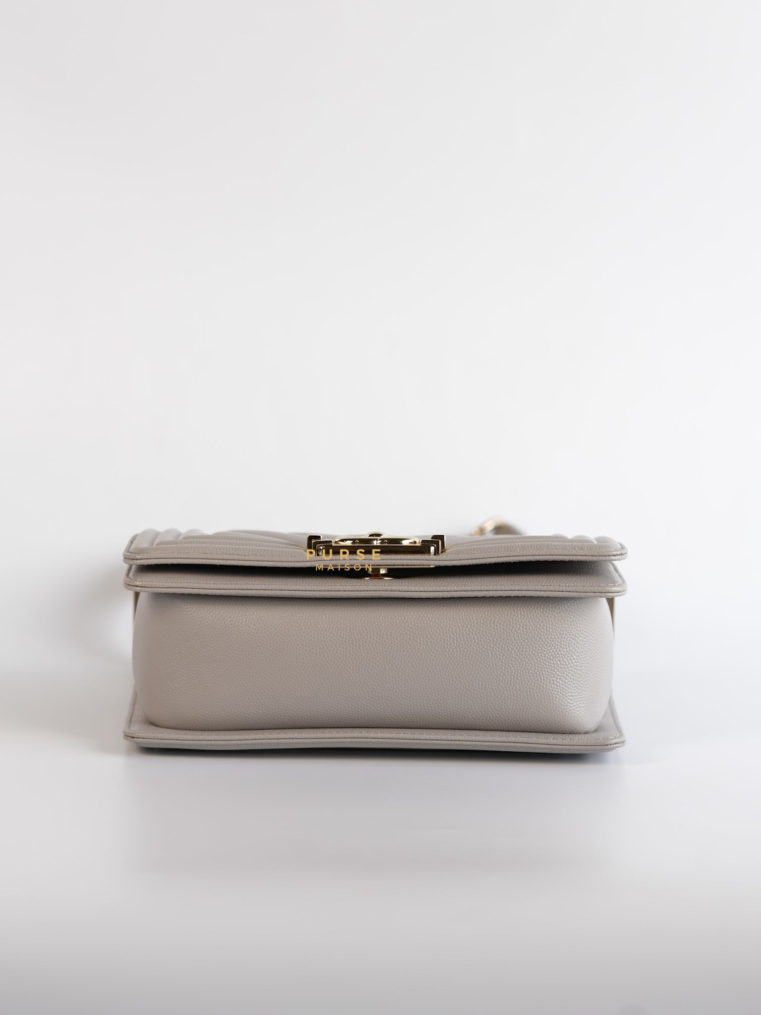 Boy Small in Grey Chevron Caviar & Light Gold Hardware (Microchip) | Purse Maison Luxury Bags Shop