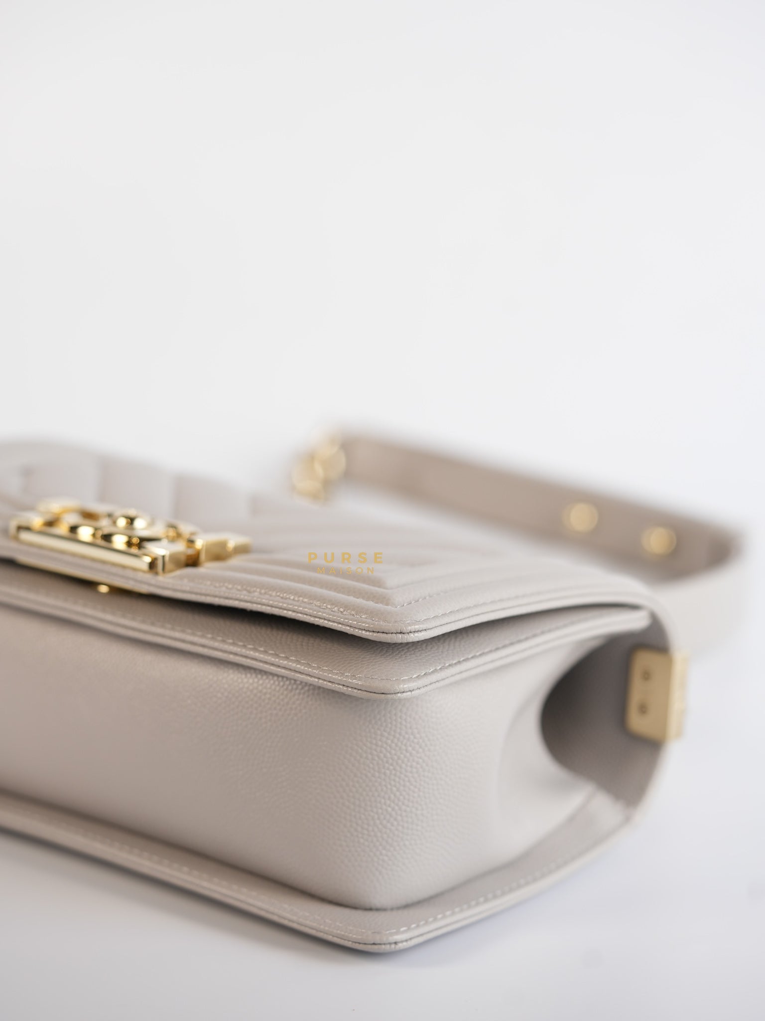 Boy Small in Grey Chevron Caviar & Light Gold Hardware (Microchip) | Purse Maison Luxury Bags Shop